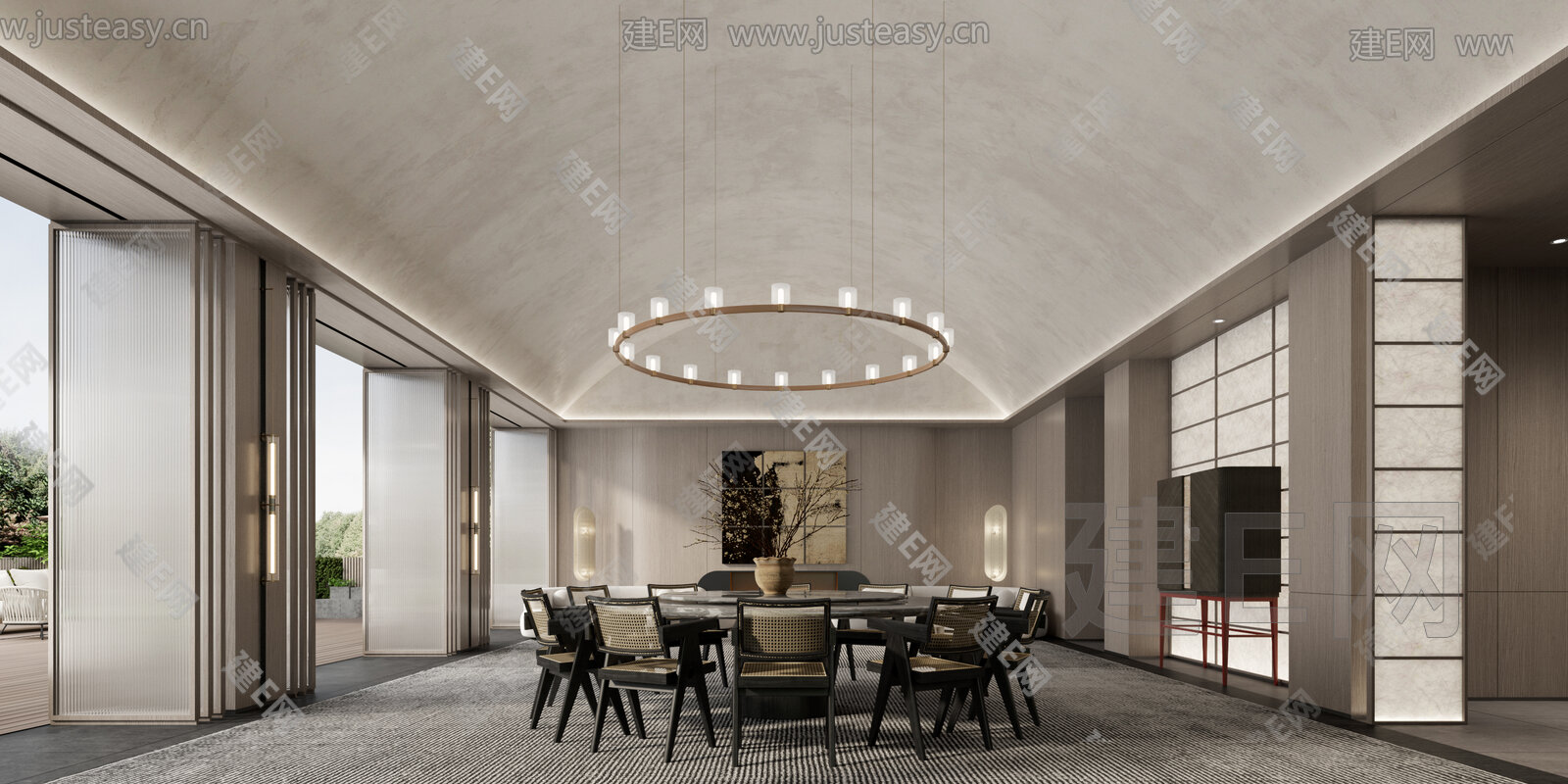 侘寂风餐厅包厢模型SU模型下载[ID:105600162]_建e网su模型