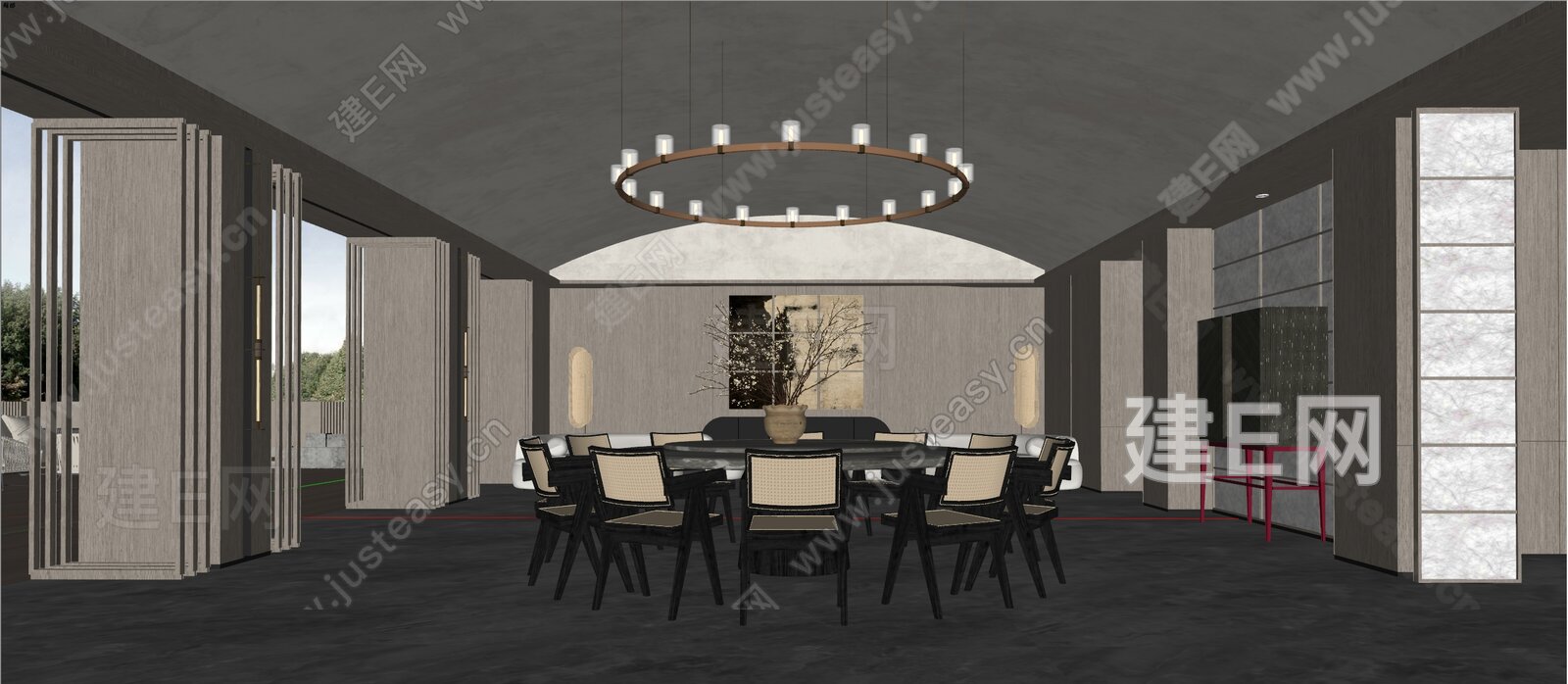 侘寂风餐厅包厢模型SU模型下载[ID:105600162]_建e网su模型