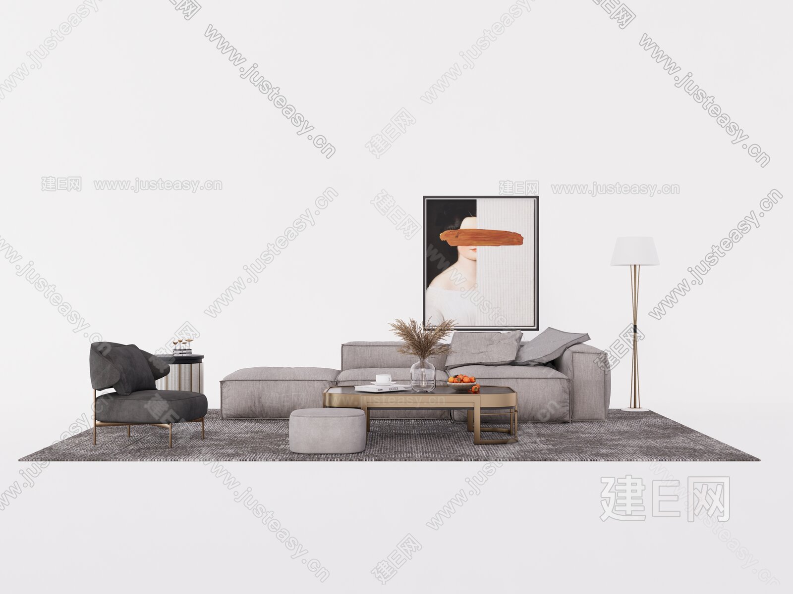 现代沙发茶几组合 模型SU模型下载[ID:105534532]_建e网su模型