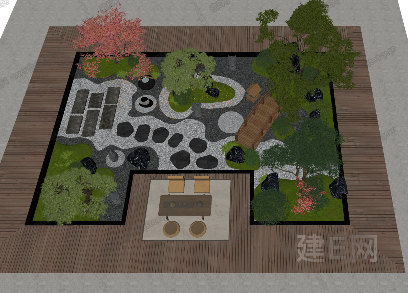 日式禅意庭院禅意景观花园 模型SU模型下载[ID:106386653]_建E室内设计网