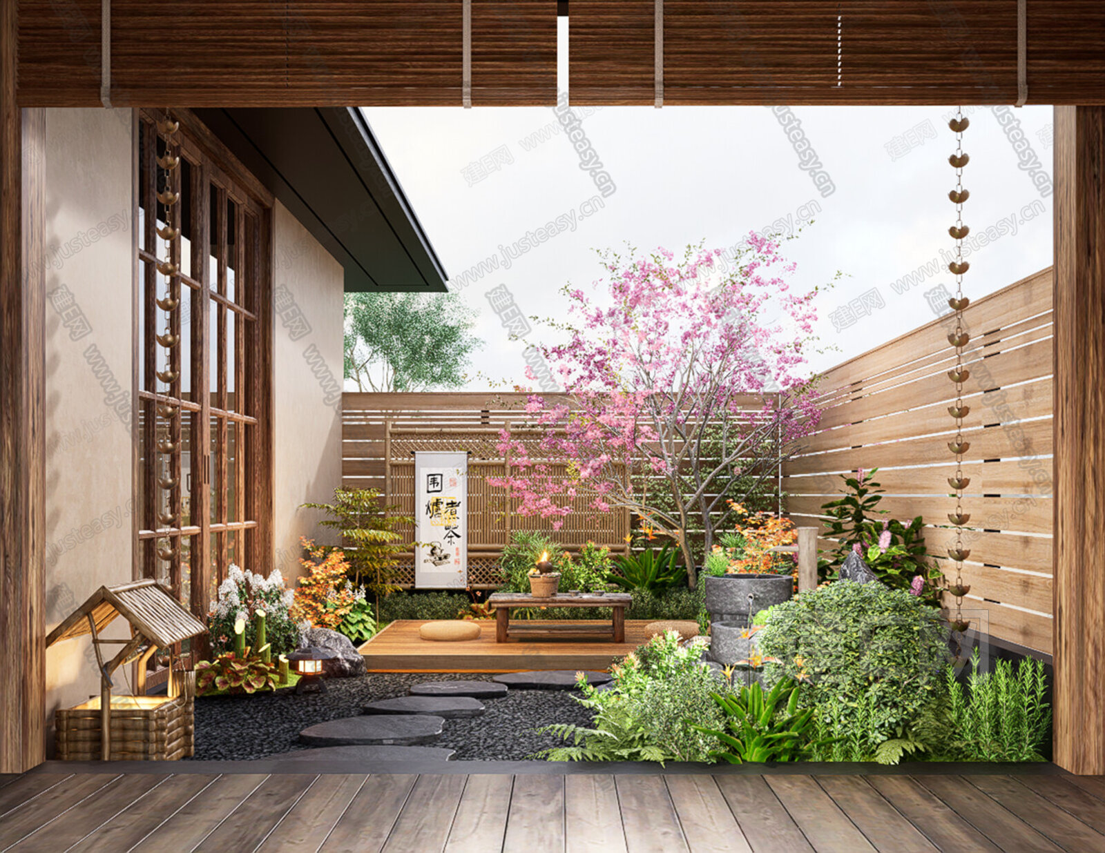 日式禅意庭院景观花园 模型SU模型下载[ID:106386460]_建e网su模型