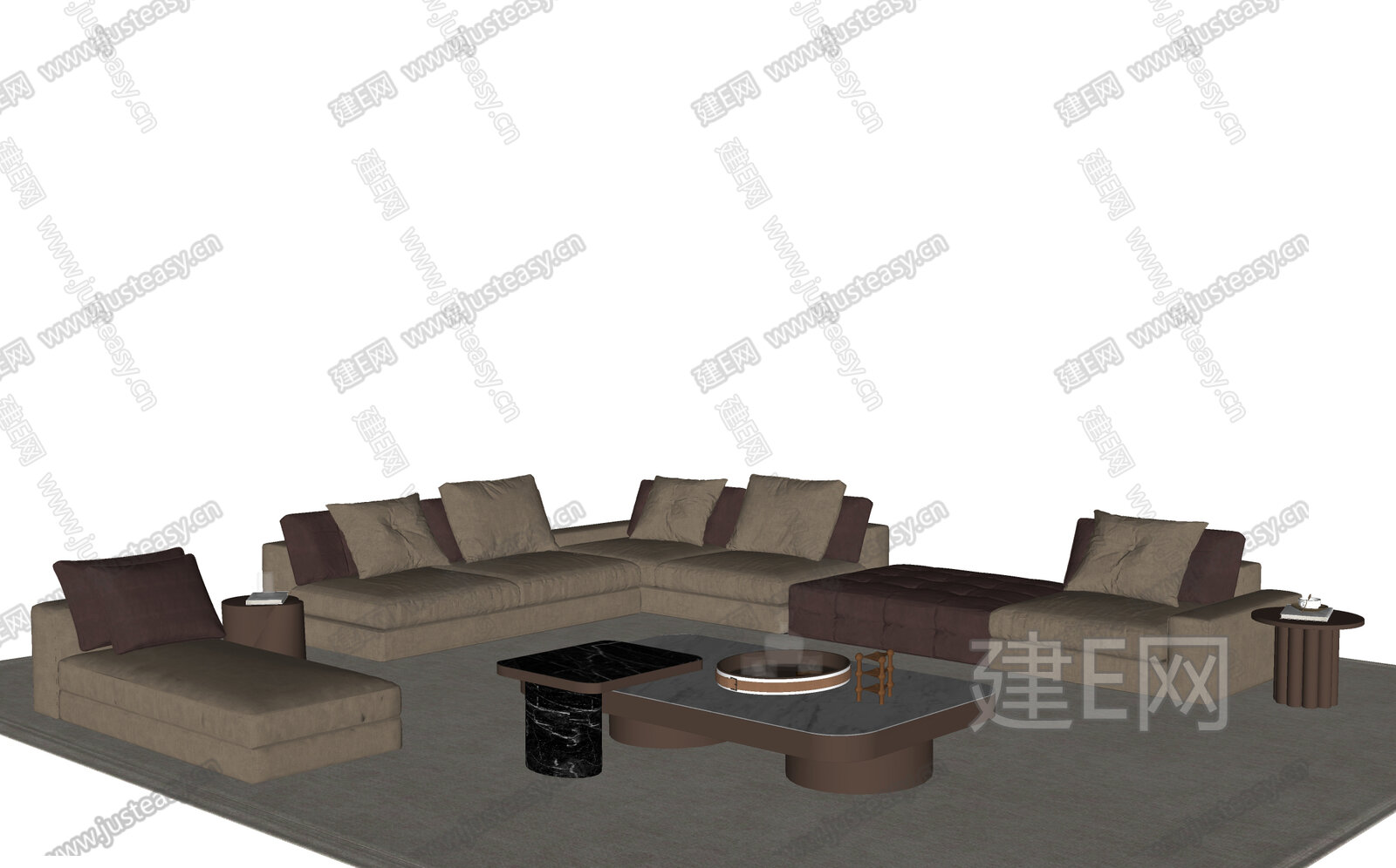 Minotti 米洛提现代沙发茶几组合模型SU模型下载[ID:106321020]_建e网su模型