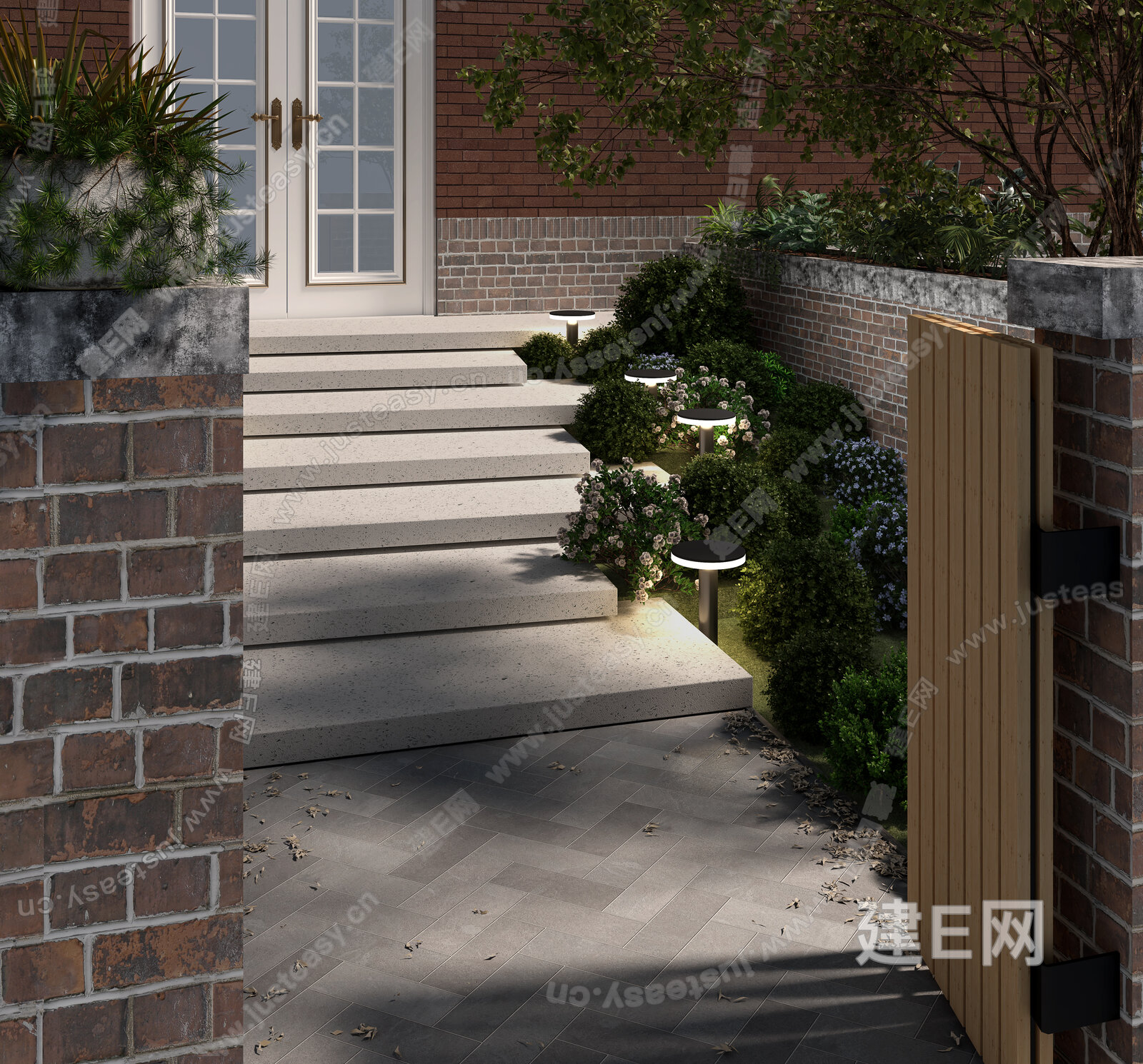 现代别墅入户庭院花园3d模型下载[ID:102260516]_建e网3d模型