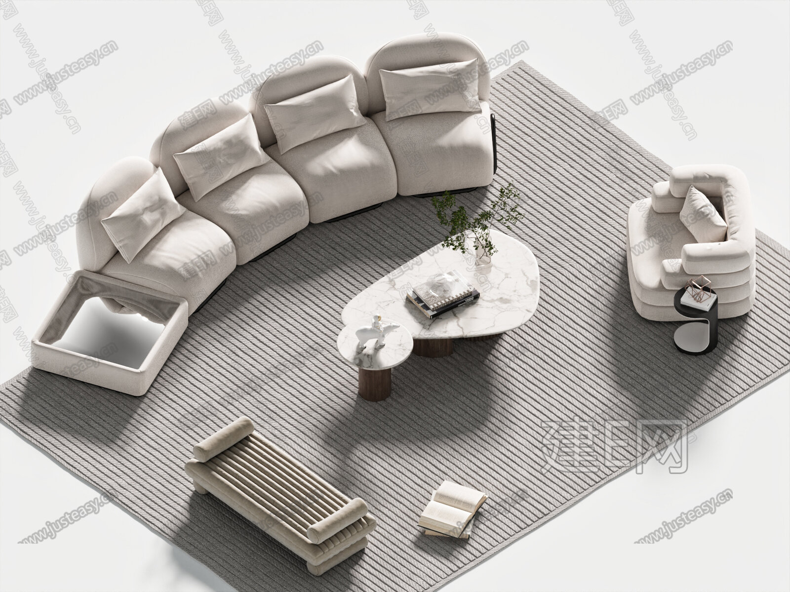 现代沙发茶几组合 模型SU模型下载[ID:106779800]_建E室内设计网