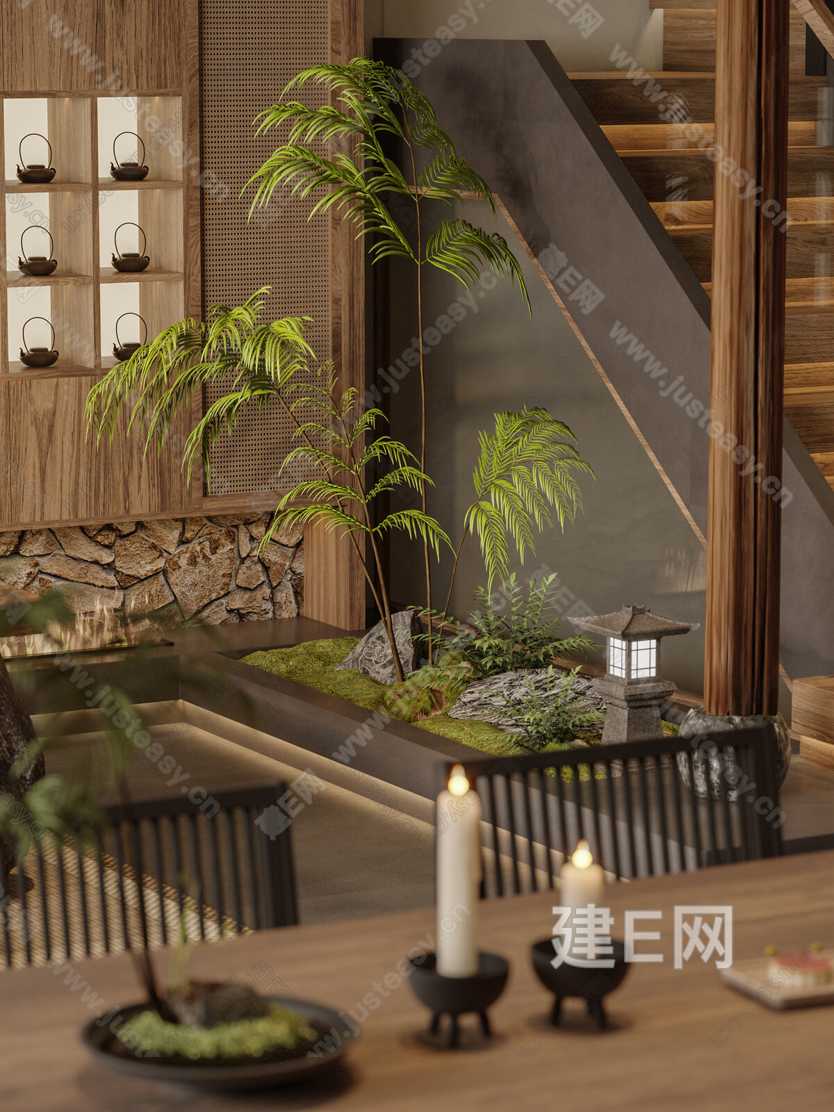 侘寂室内植物造景模型SU模型下载[ID:106714235]_建E室内设计网