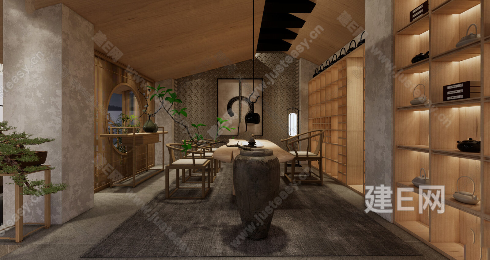 新中式茶室模型SU模型下载[ID:107303946]_建e网su模型