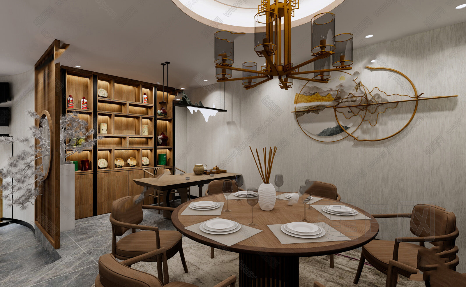 新中式餐厅模型SU模型下载[ID:107304058]_建e网su模型