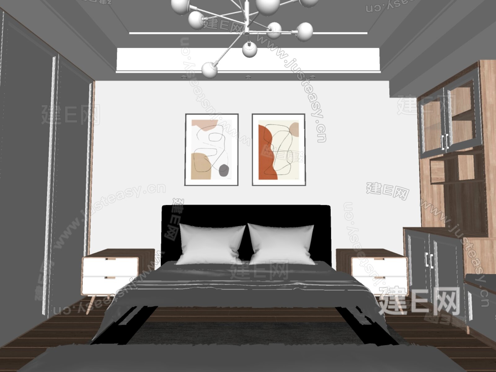 北欧卧室模型SU模型下载[ID:107238547]_建e网su模型