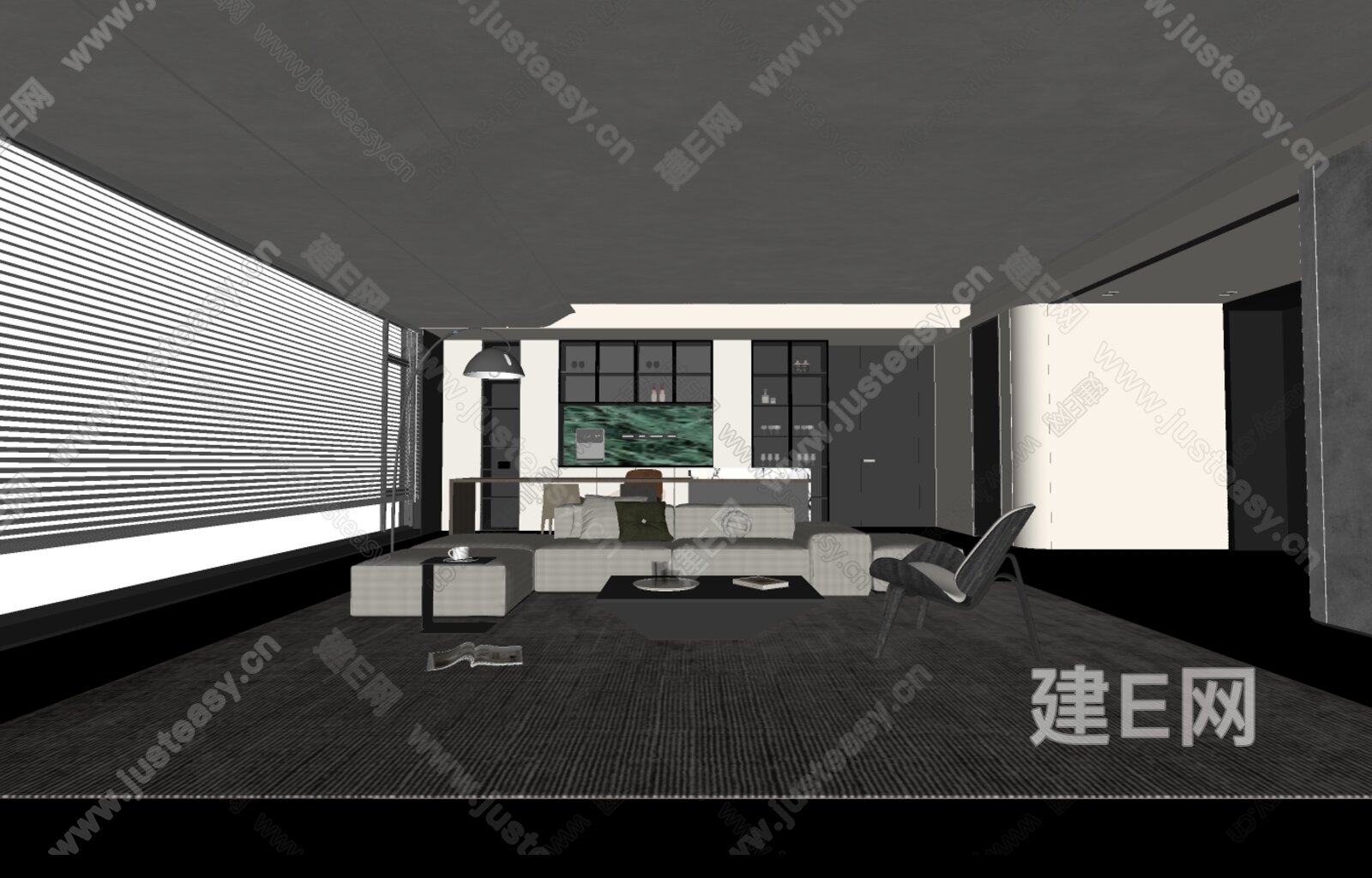 现代意式极简客餐厅模型SU模型下载[ID:106976290]_建e网su模型