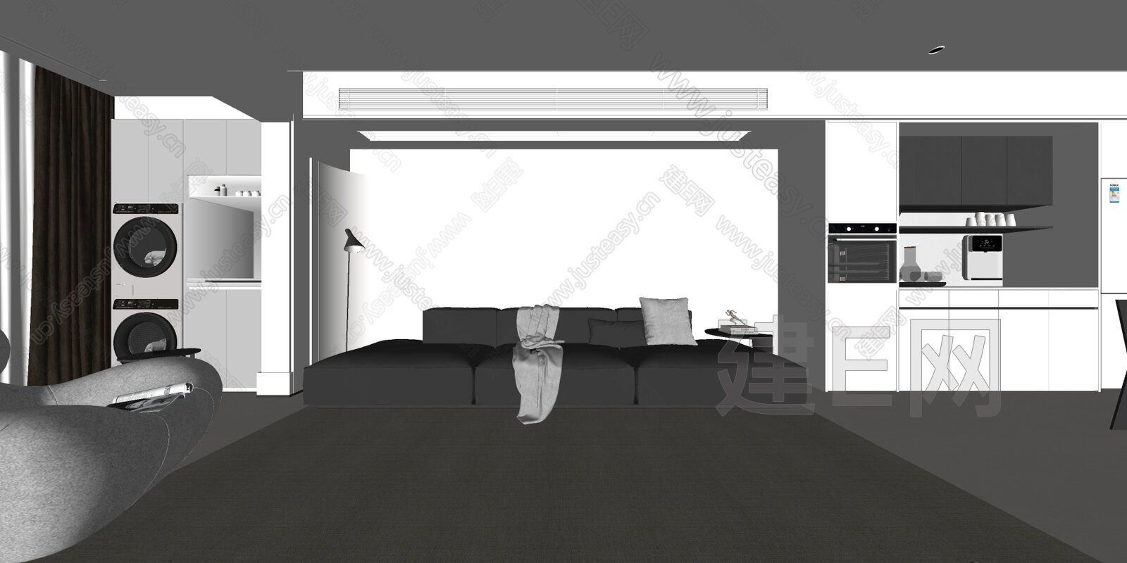 现代极简客餐厅模型SU模型下载[ID:106976391]_建e网su模型