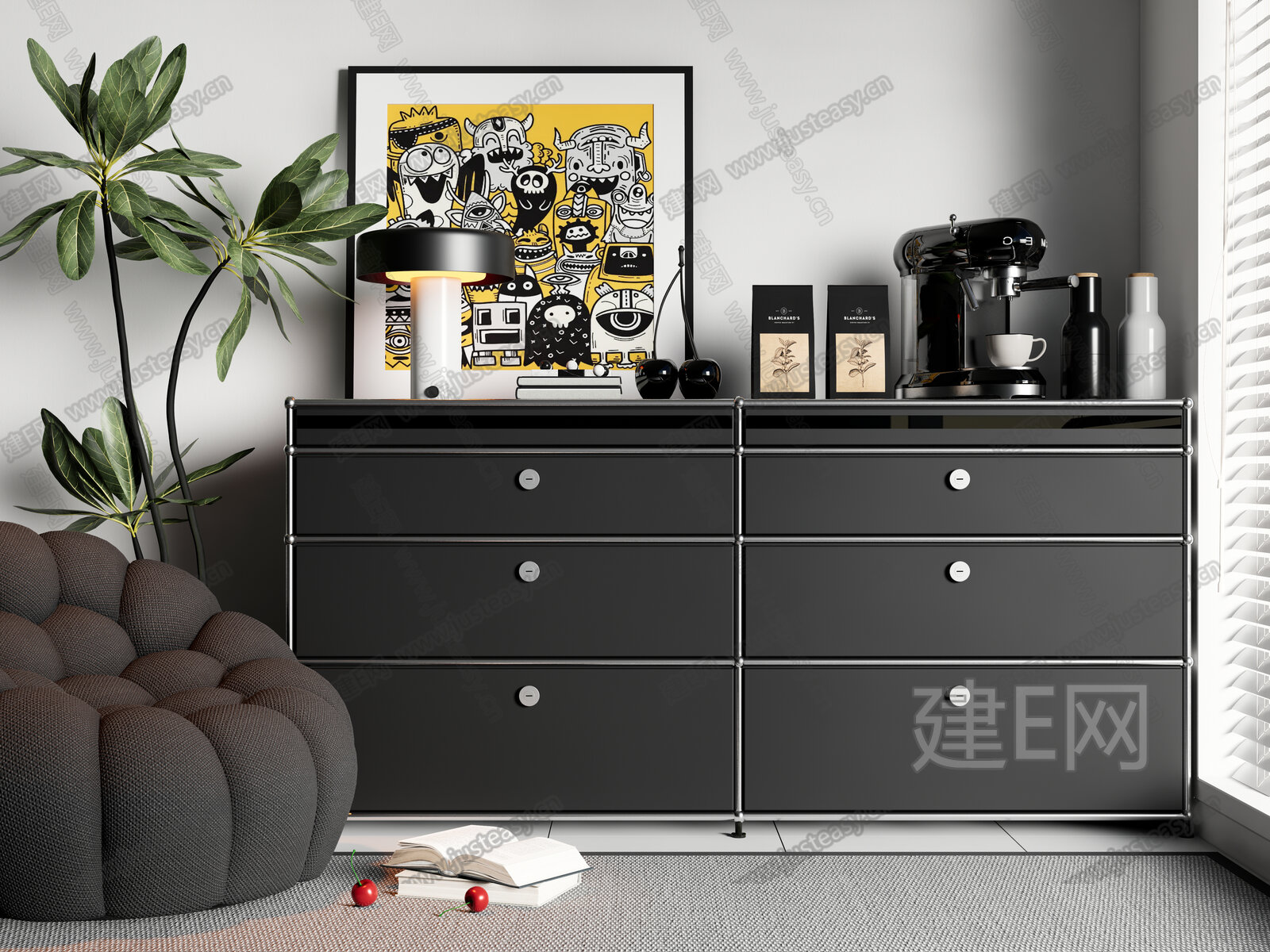 USM 现代黑武士餐边柜 模型SU模型下载[ID:108419003]_建e网su模型