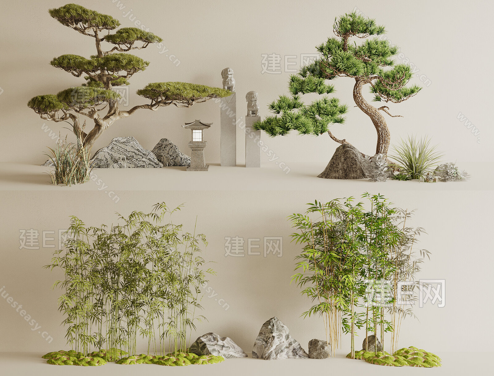 新中式景观造景模型SU模型下载[ID:107959356]_建E室内设计网