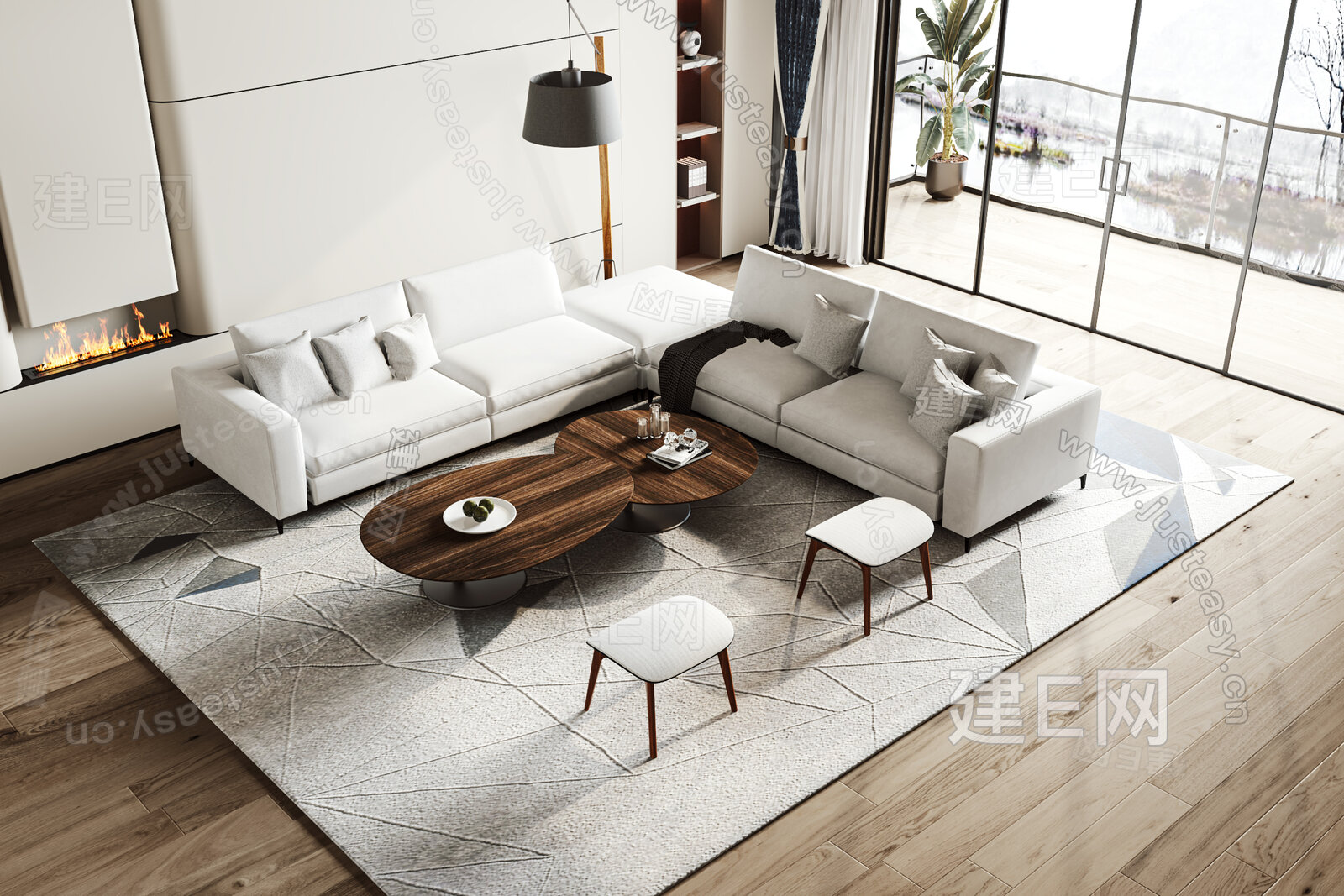 现代沙发茶几组合模型SU模型下载[ID:107631651]_建e网su模型