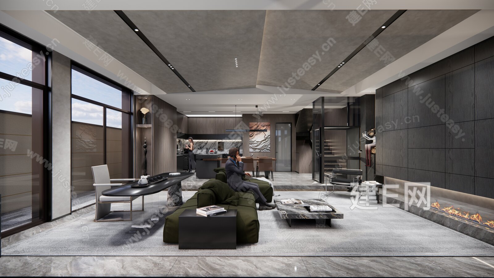 现代轻奢别墅客厅 模型SU模型下载[ID:107697200]_建e网su模型