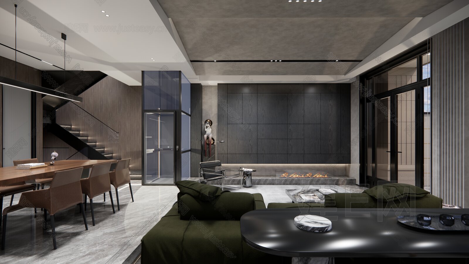 现代轻奢别墅客厅 模型SU模型下载[ID:107697200]_建e网su模型