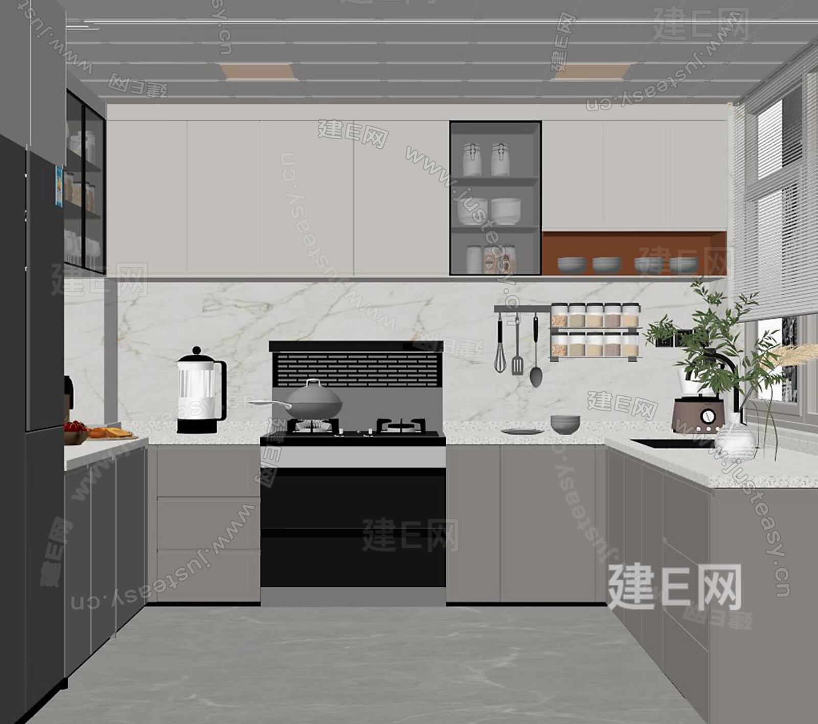 现代厨房模型SU模型下载[ID:108483807]_建E室内设计网