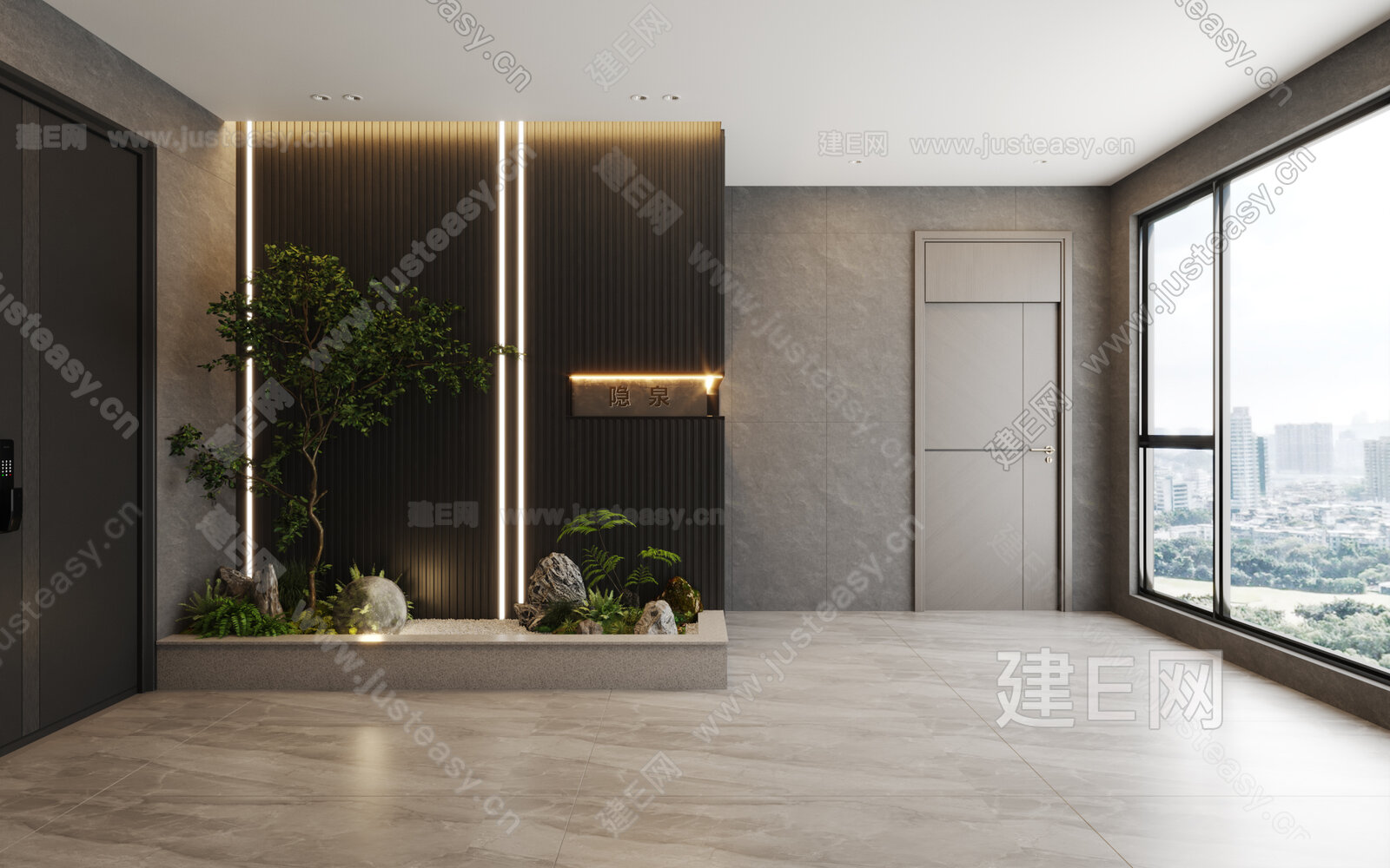现代景观造景 入户景观模型SU模型下载[ID:108221553]_建E室内设计网