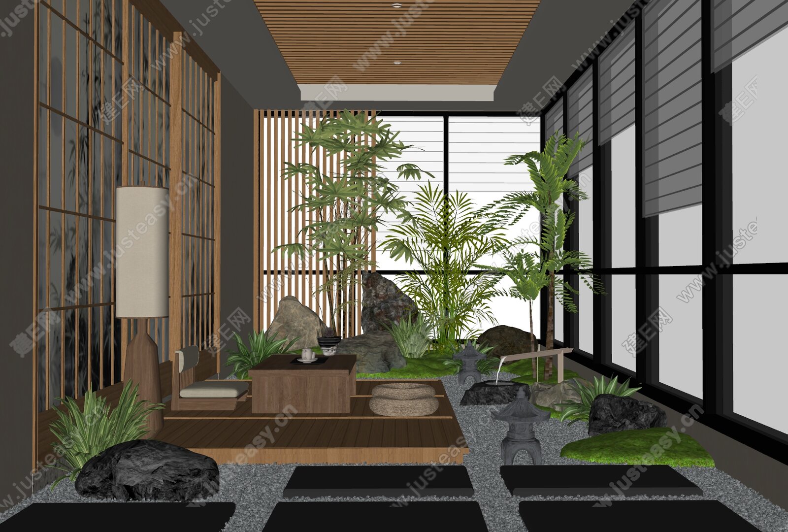 现代室内景观造景模型SU模型下载[ID:107631793]_建e网su模型