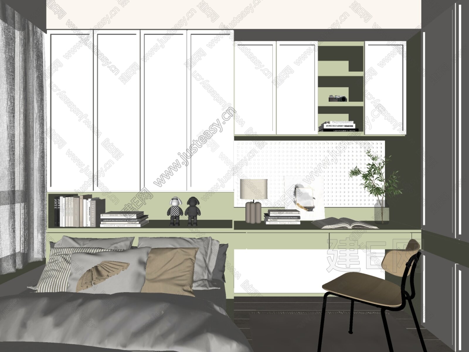 现代榻榻米卧室模型SU模型下载[ID:108942346]_建E室内设计网