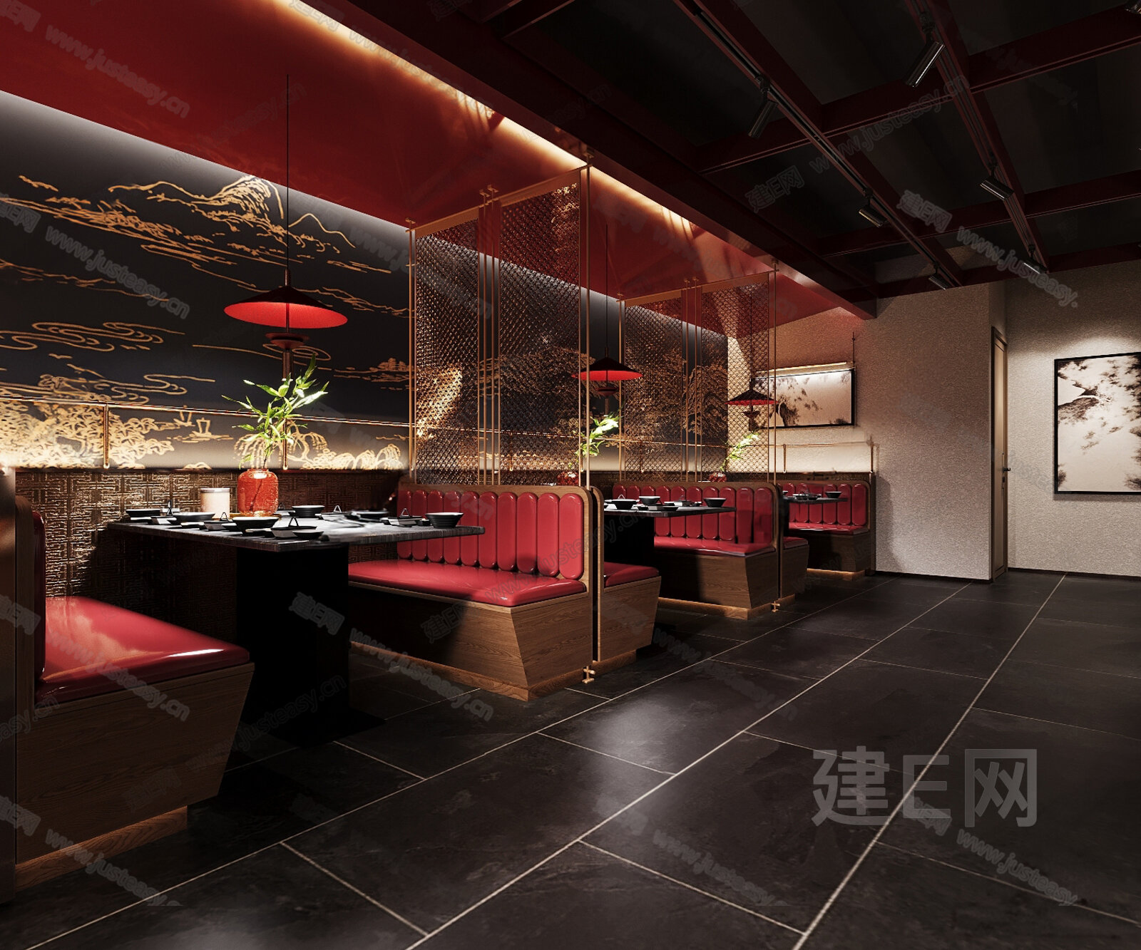 新中式火锅店模型SU模型下载[ID:101012616]_建e网su模型