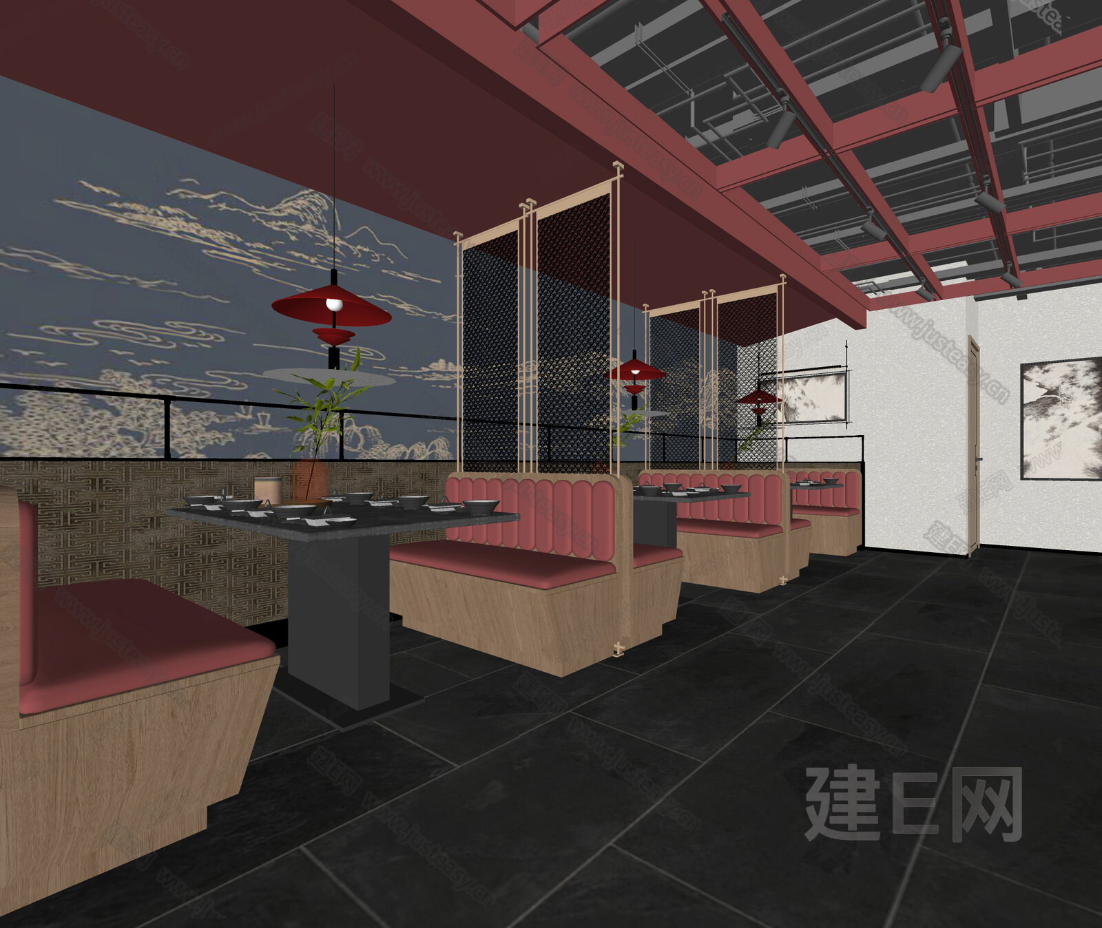 新中式火锅店模型SU模型下载[ID:101012616]_建e网su模型