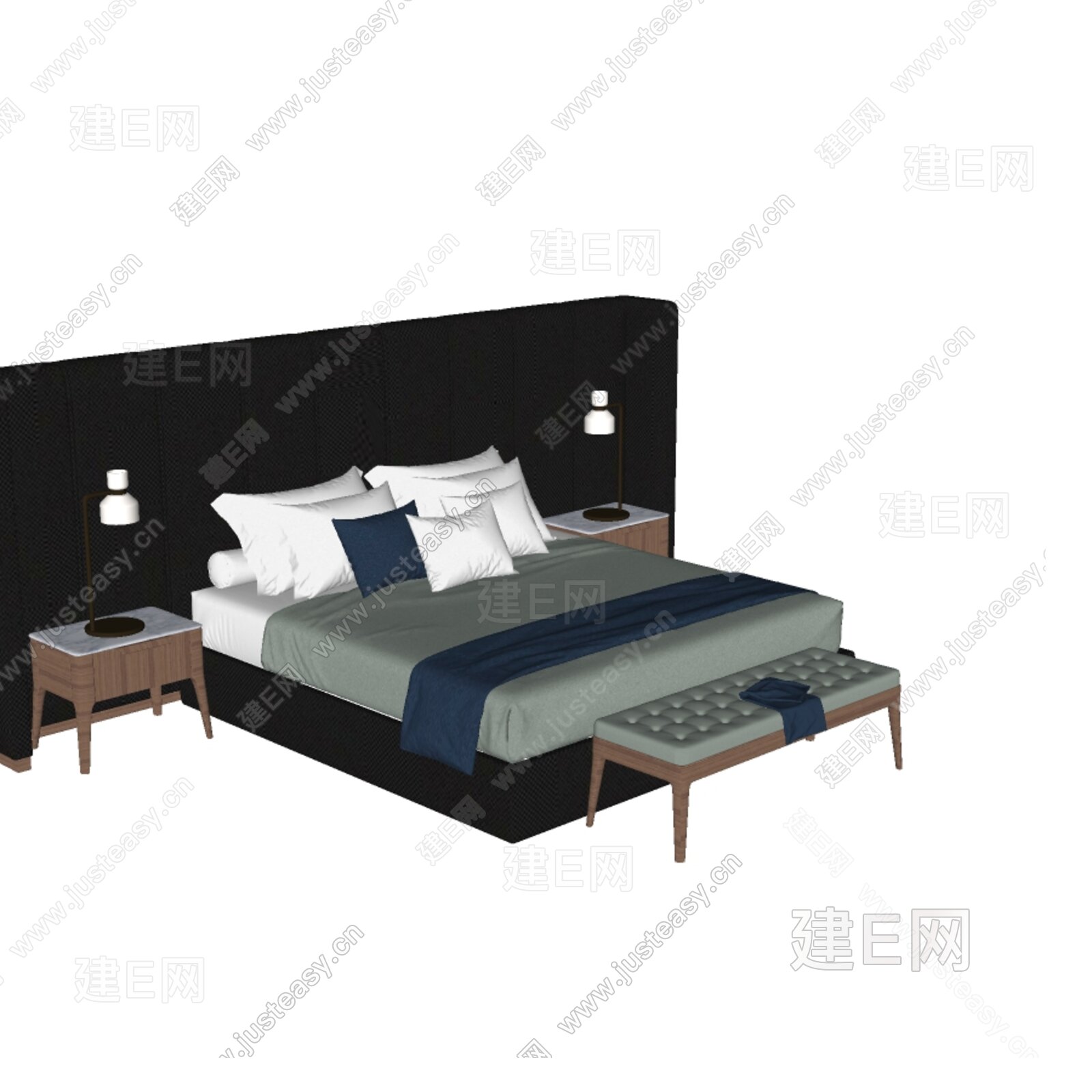 porada 现代双人床模型SU模型下载[ID:100947112]_建E室内设计网