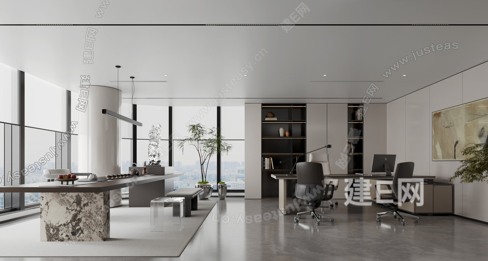 现代经理办公室3d模型下载[ID:113991483]_建e网3d模型