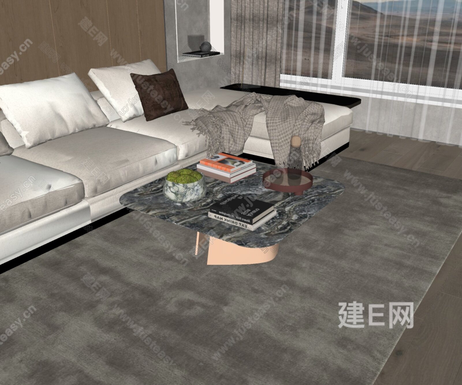poliform 现代沙发茶几组合模型SU模型下载[ID:101667933]_建E室内设计网