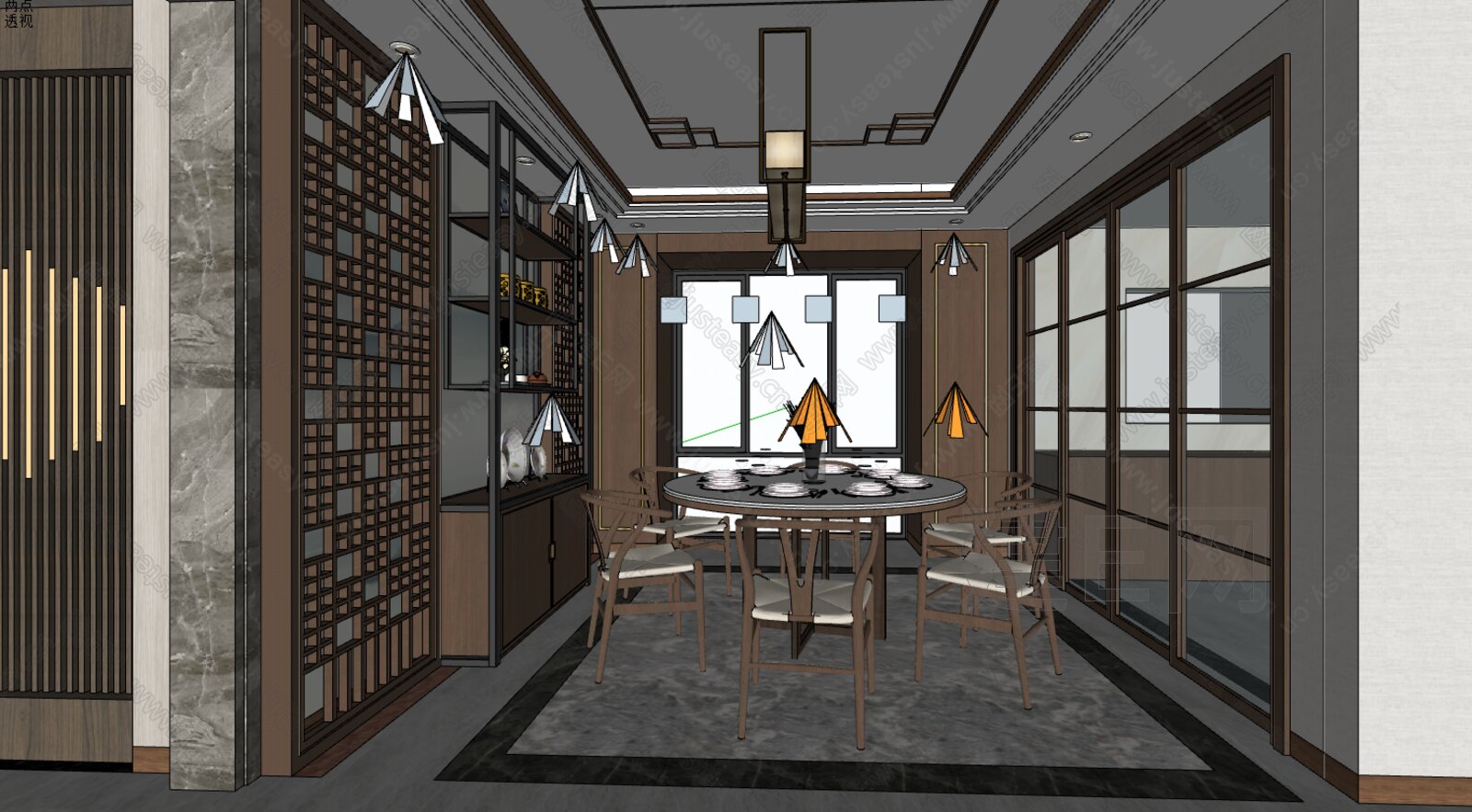 新中式餐厅模型SU模型下载[ID:101667988]_建e网su模型
