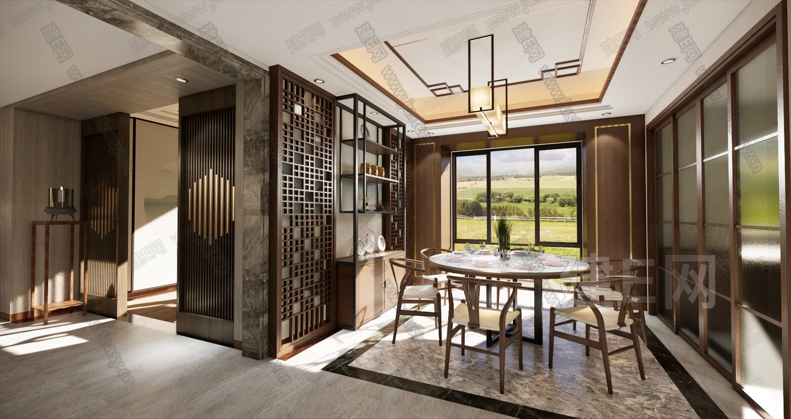 新中式餐厅模型SU模型下载[ID:101667988]_建e网su模型