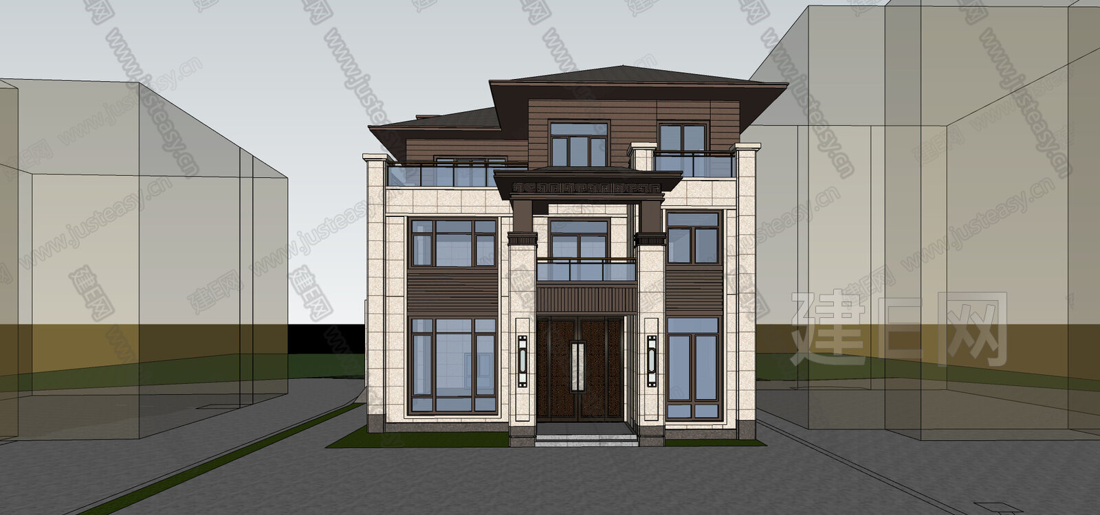 新中式别墅模型SU模型下载[ID:102192352]_建e网su模型