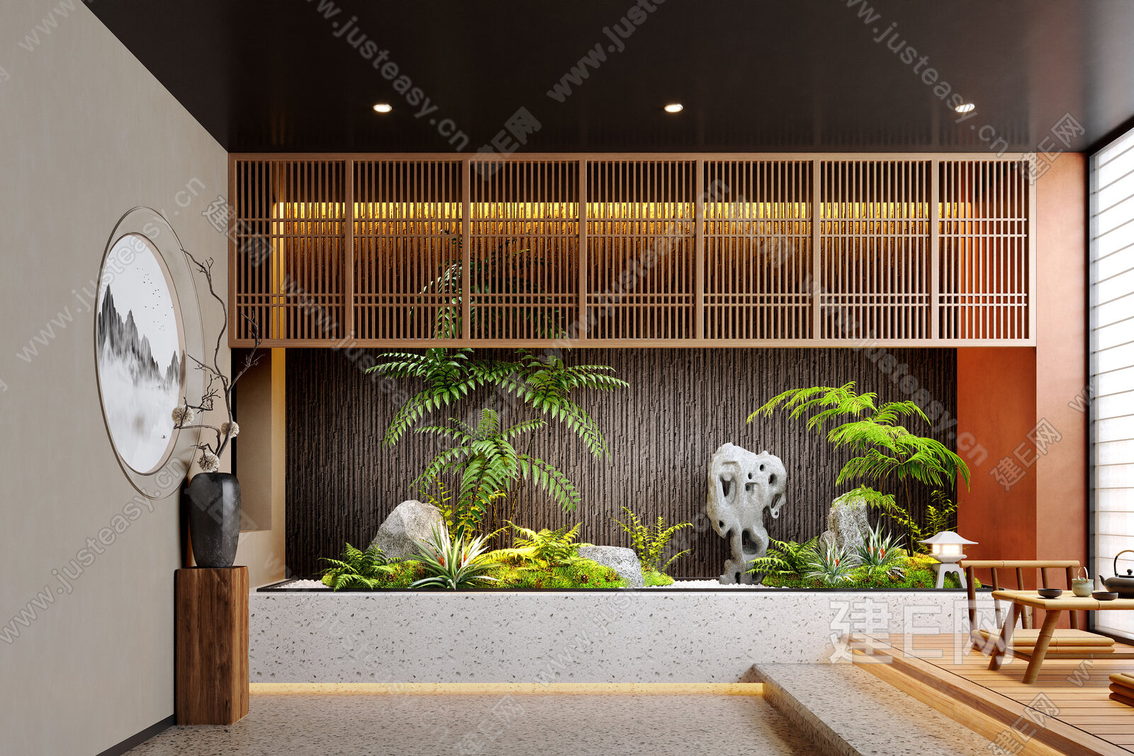 新中式室内景观造景模型SU模型下载[ID:101864666]_建e网su模型