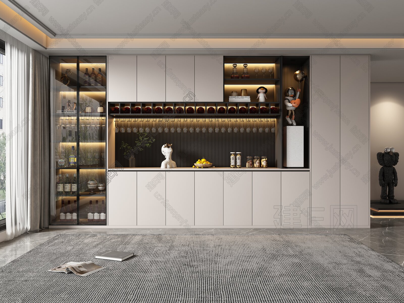 现代酒柜餐边柜模型SU模型下载[ID:105994171]_建e网su模型