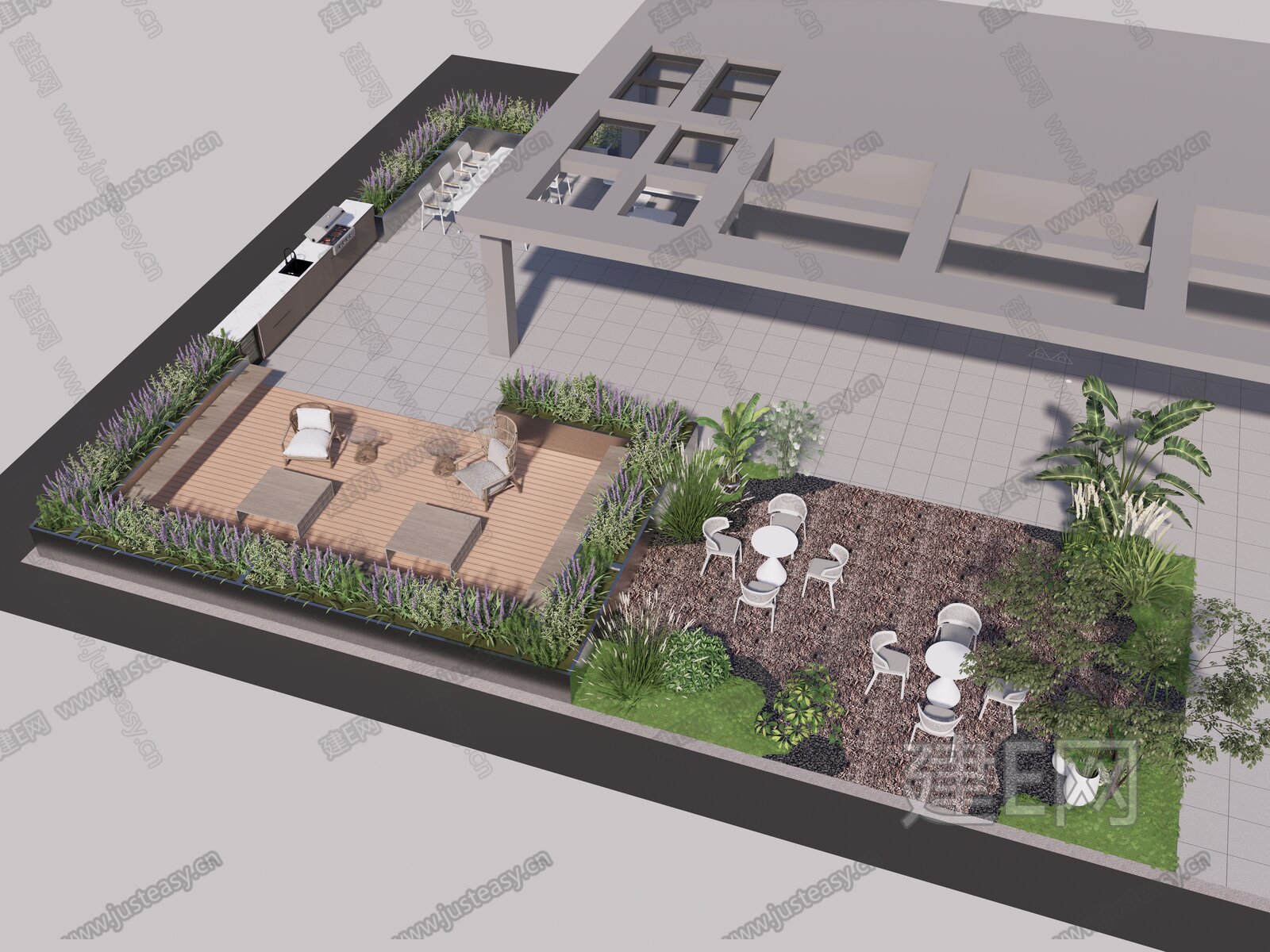 现代屋顶花园模型SU模型下载[ID:103109821]_建E室内设计网