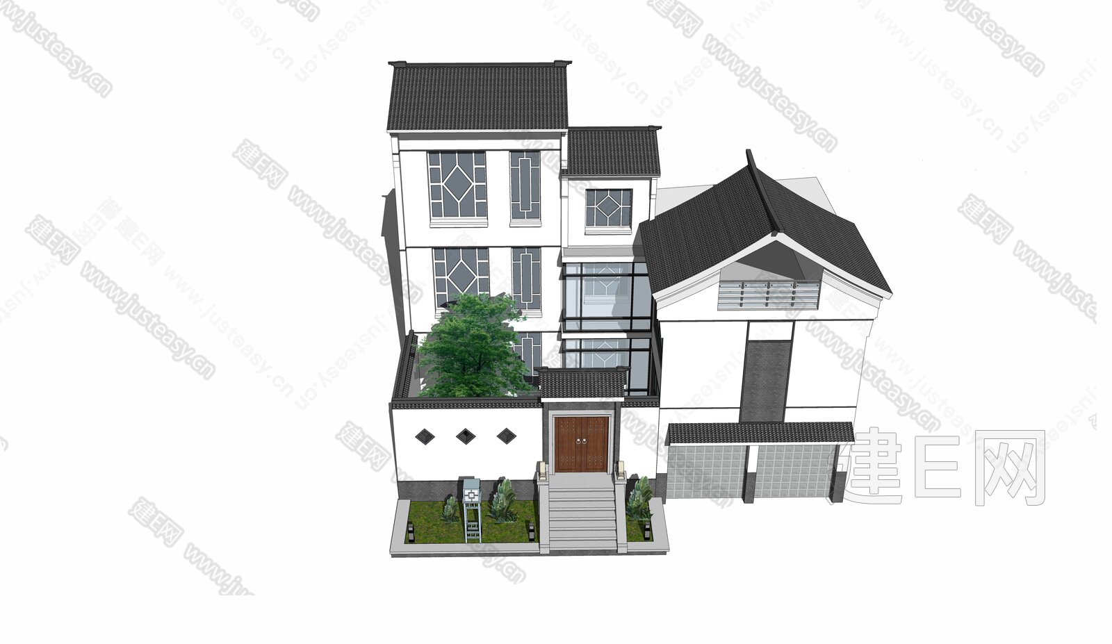 新中式别墅模型SU模型下载[ID:103109644]_建E室内设计网