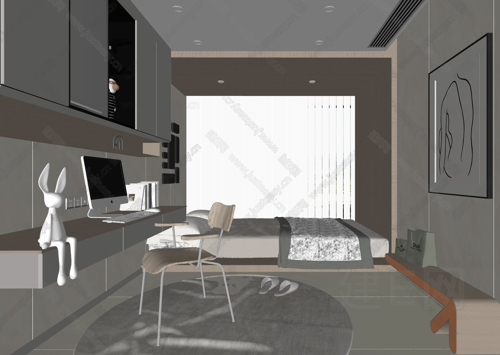 现代榻榻米卧室模型SU模型下载[ID:102847651]_建E室内设计网