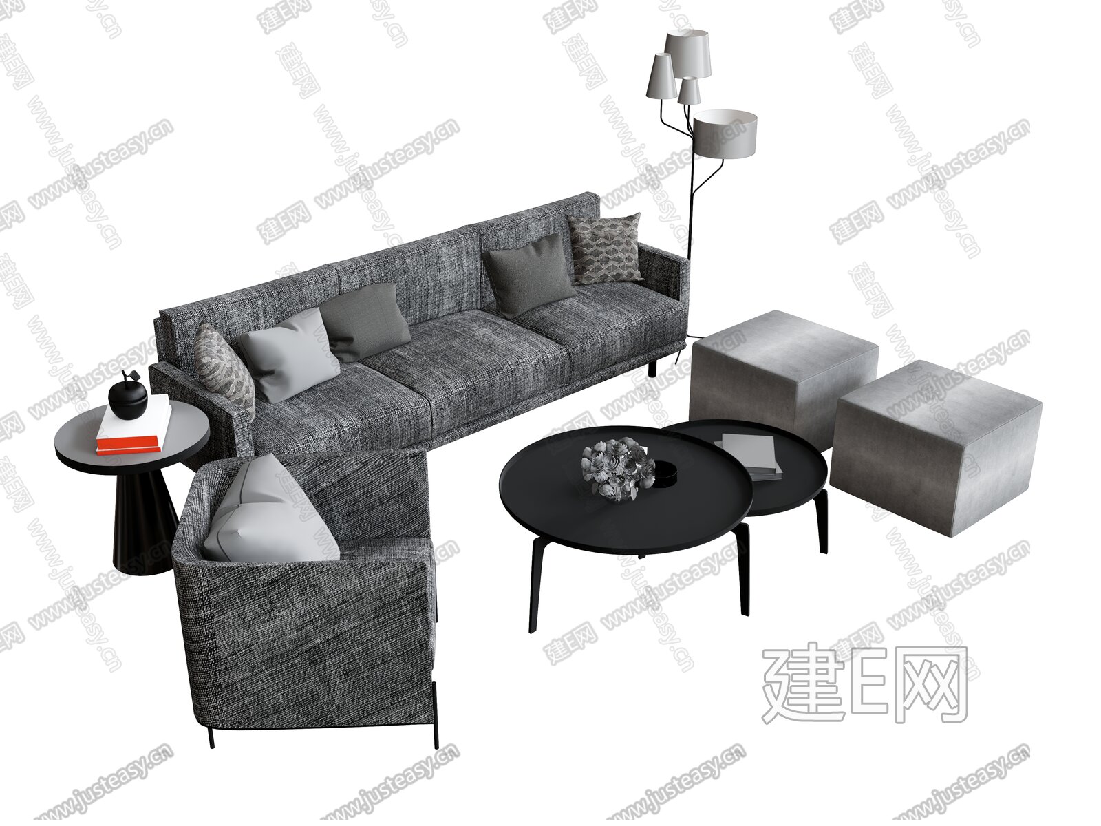 现代沙发茶几组合模型SU模型下载[ID:102781975]_建e网su模型