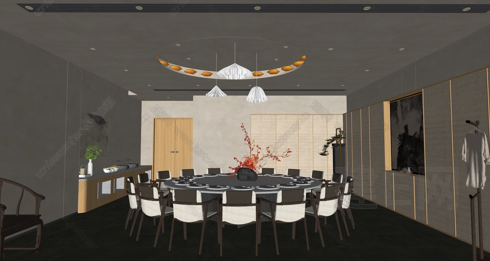 侘寂风餐厅包间模型SU模型下载[ID:102913058]_建e网su模型