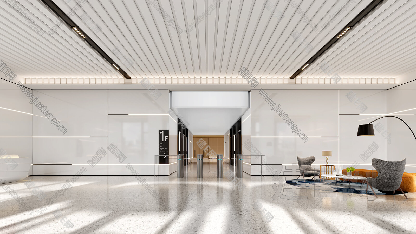 现代办公楼大堂3d模型下载[ID:117333793]_建e网3d模型