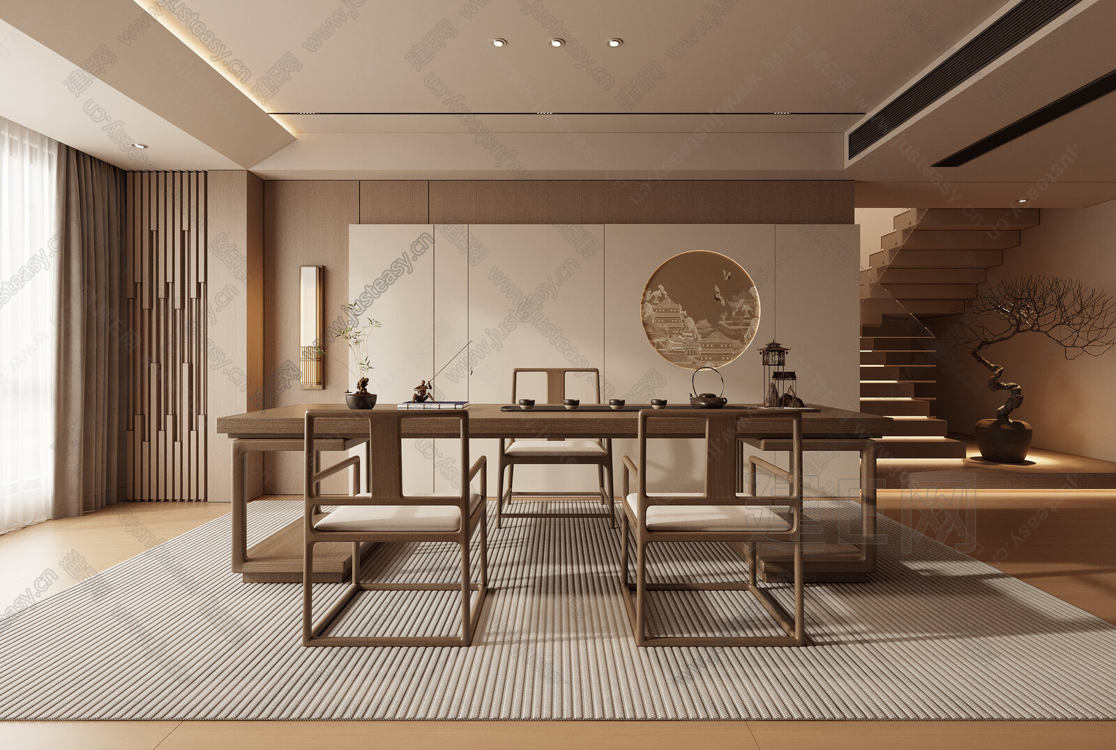 新中式禅意茶室 模型SU模型下载[ID:103306359]_建e网su模型
