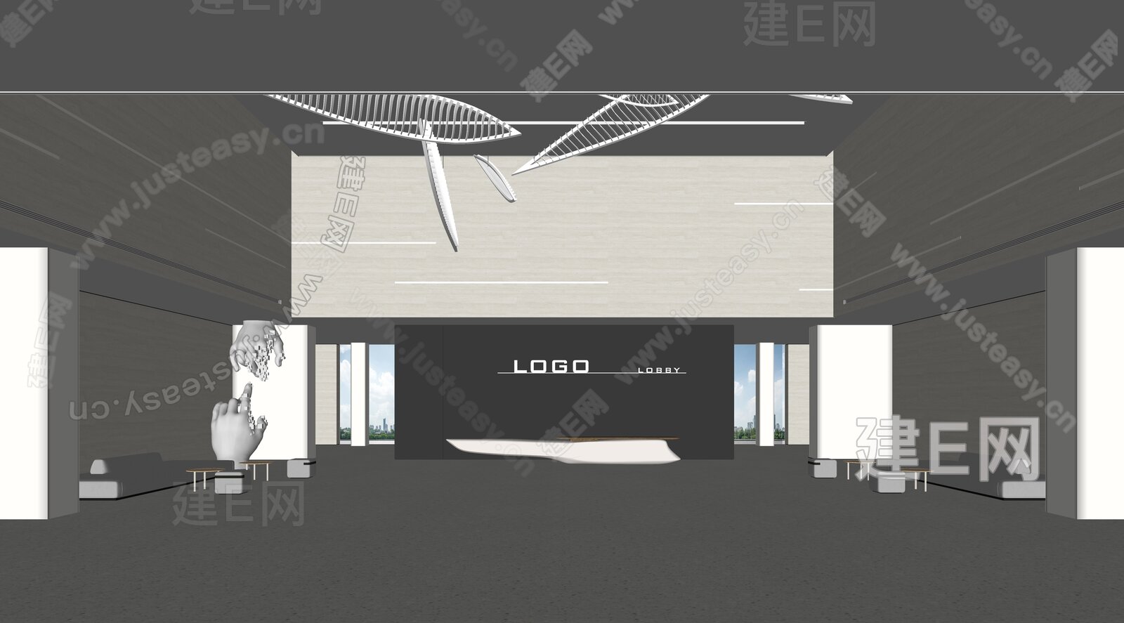 现代公司大堂模型SU模型下载[ID:104289387]_建e网su模型