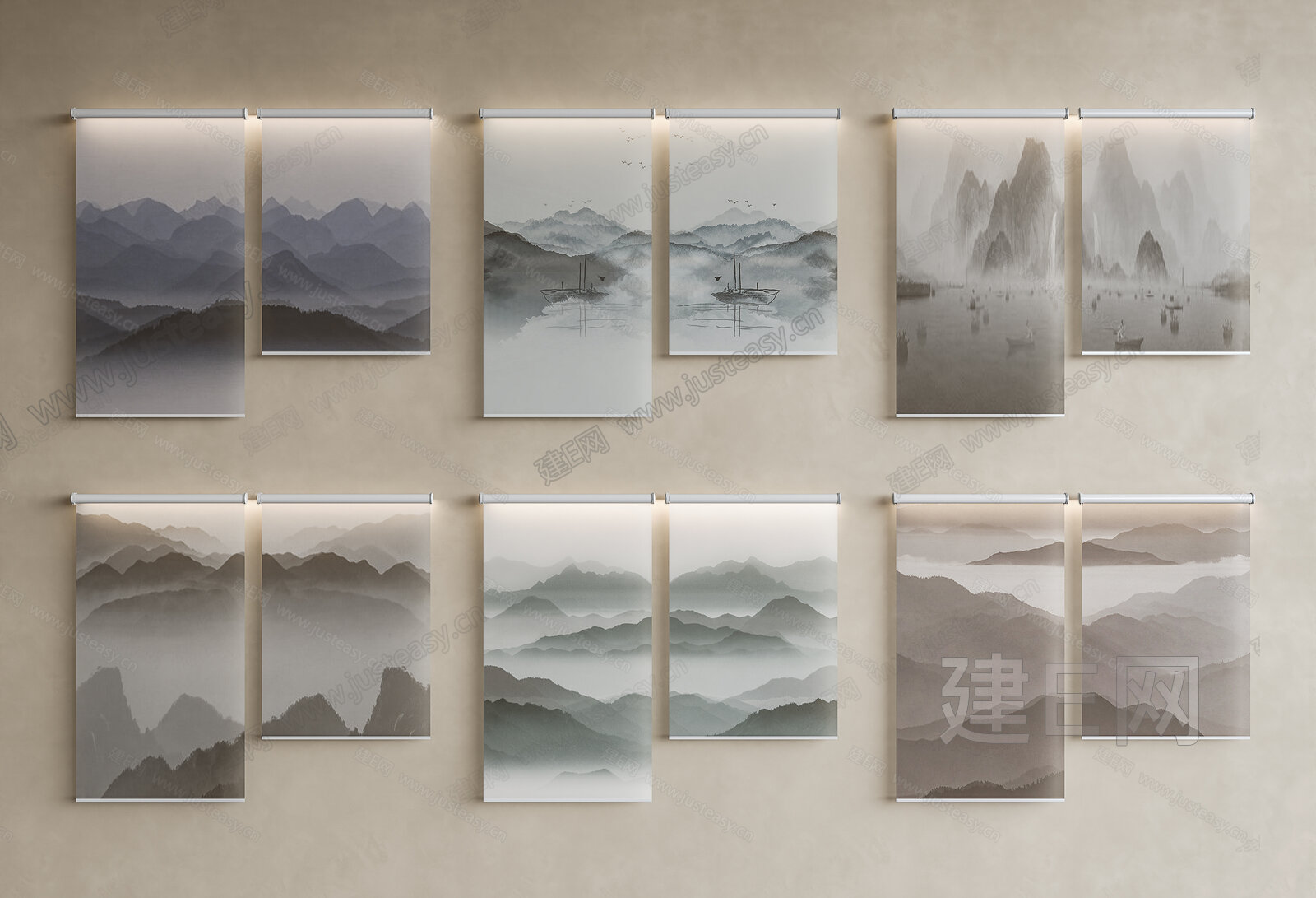 新中式卷帘模型SU模型下载[ID:104289453]_建e网su模型