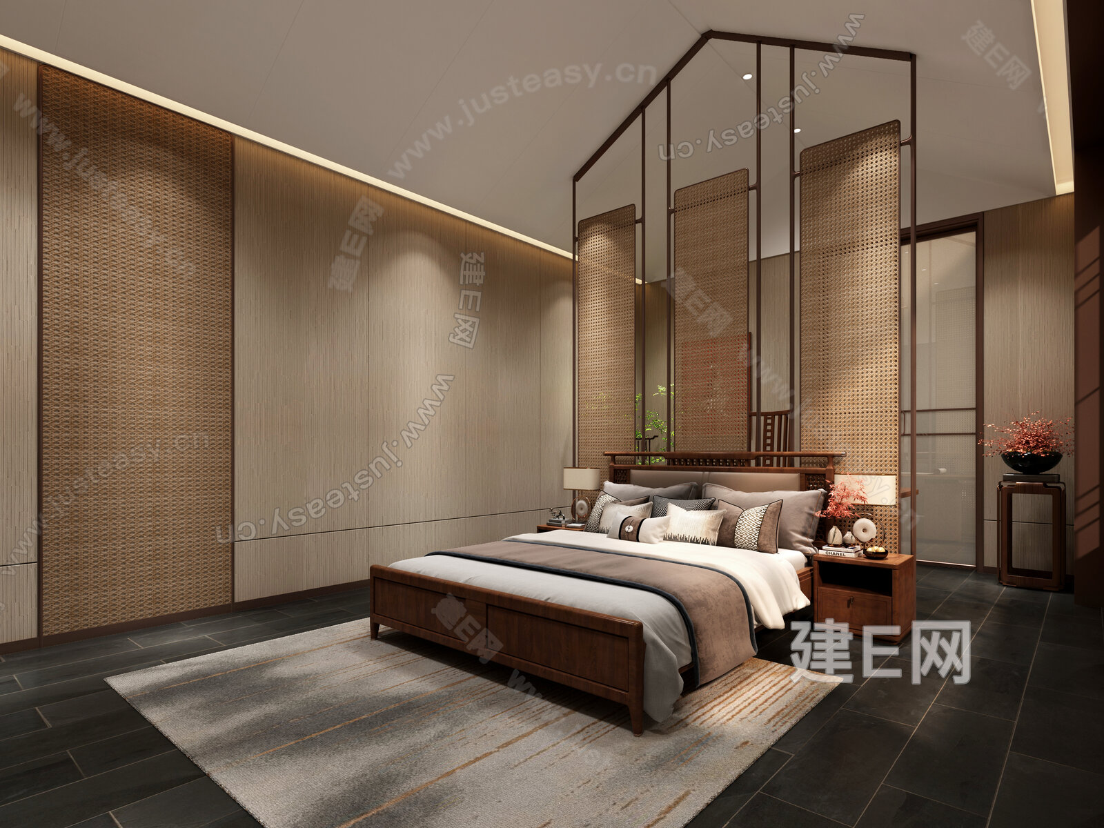 新中式客房3d模型下载[ID:109272841]_建e网3d模型