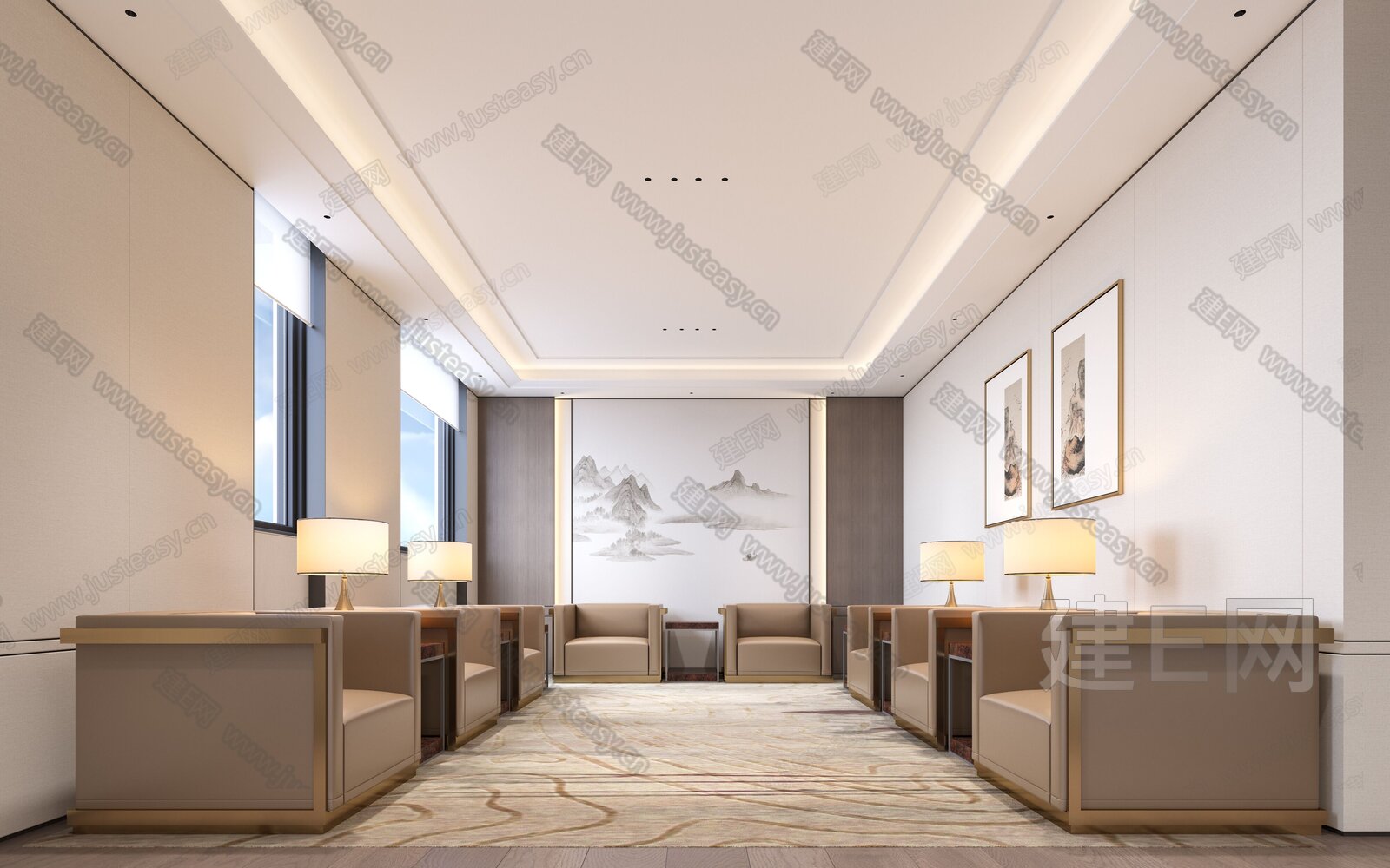 新中式会客厅模型SU模型下载[ID:113792189]_建e网su模型