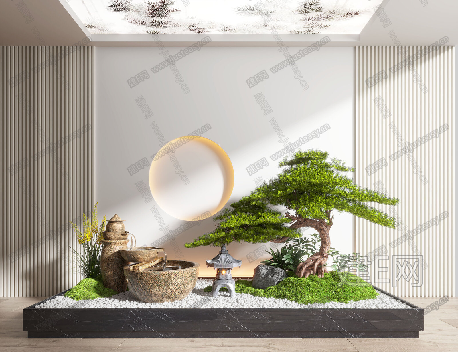 新中式室内景观造景模型SU模型下载[ID:113398992]_建e网su模型