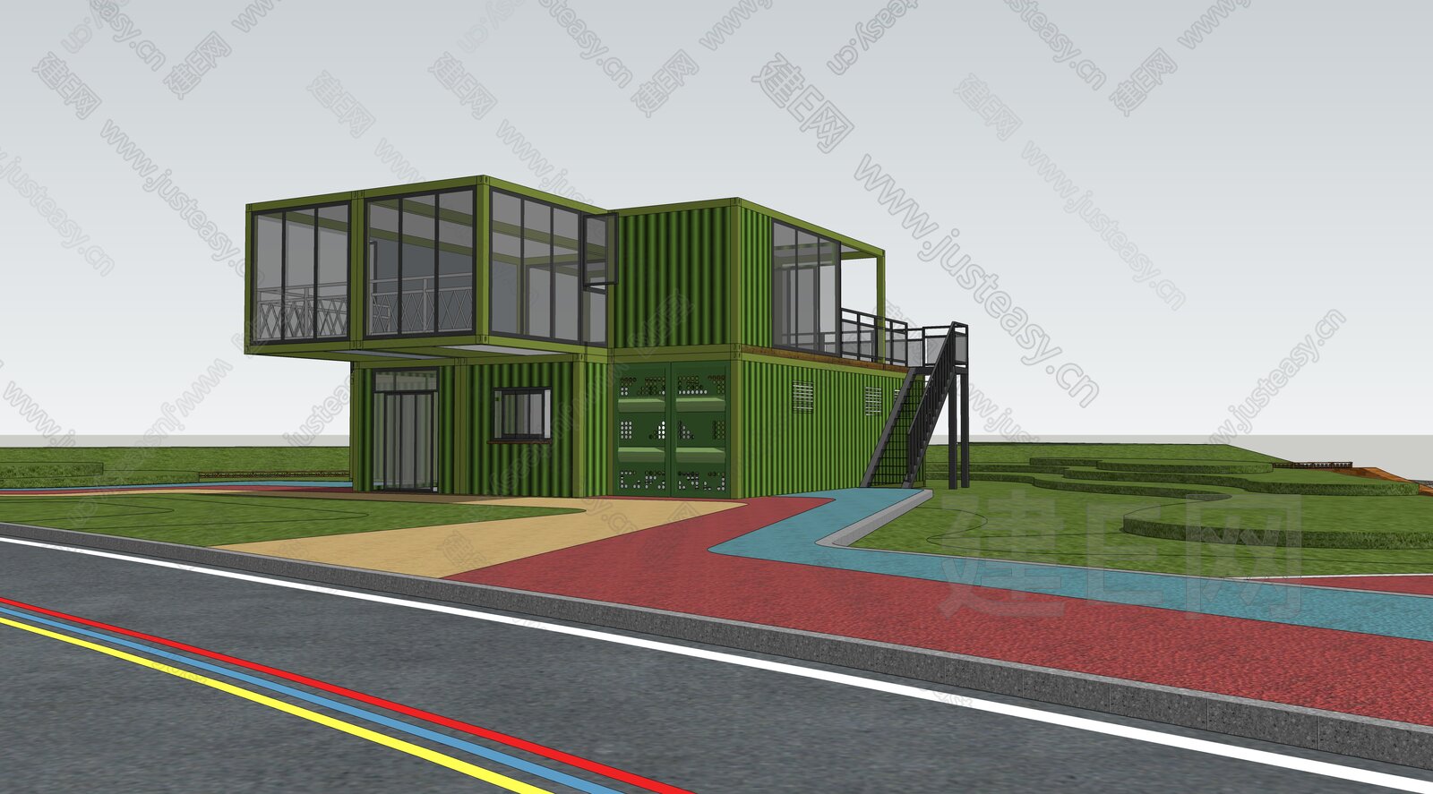 现代集装箱建筑模型SU模型下载[ID:114054237]_建e网su模型