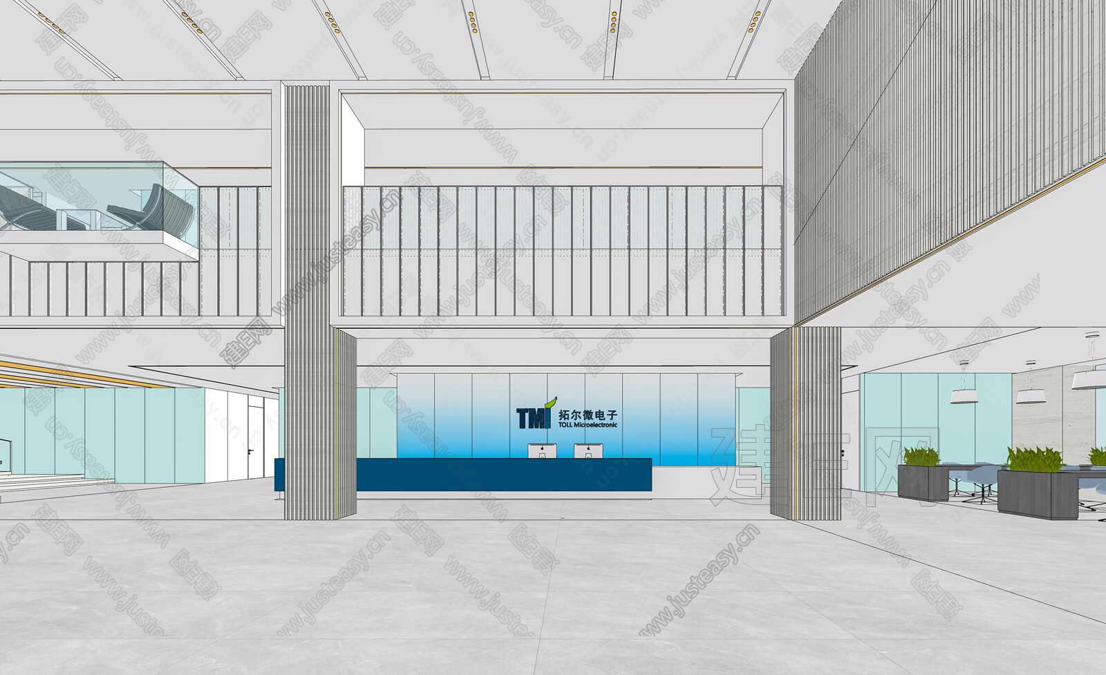 现代办公公司大堂模型SU模型下载[ID:114185218]_建e网su模型