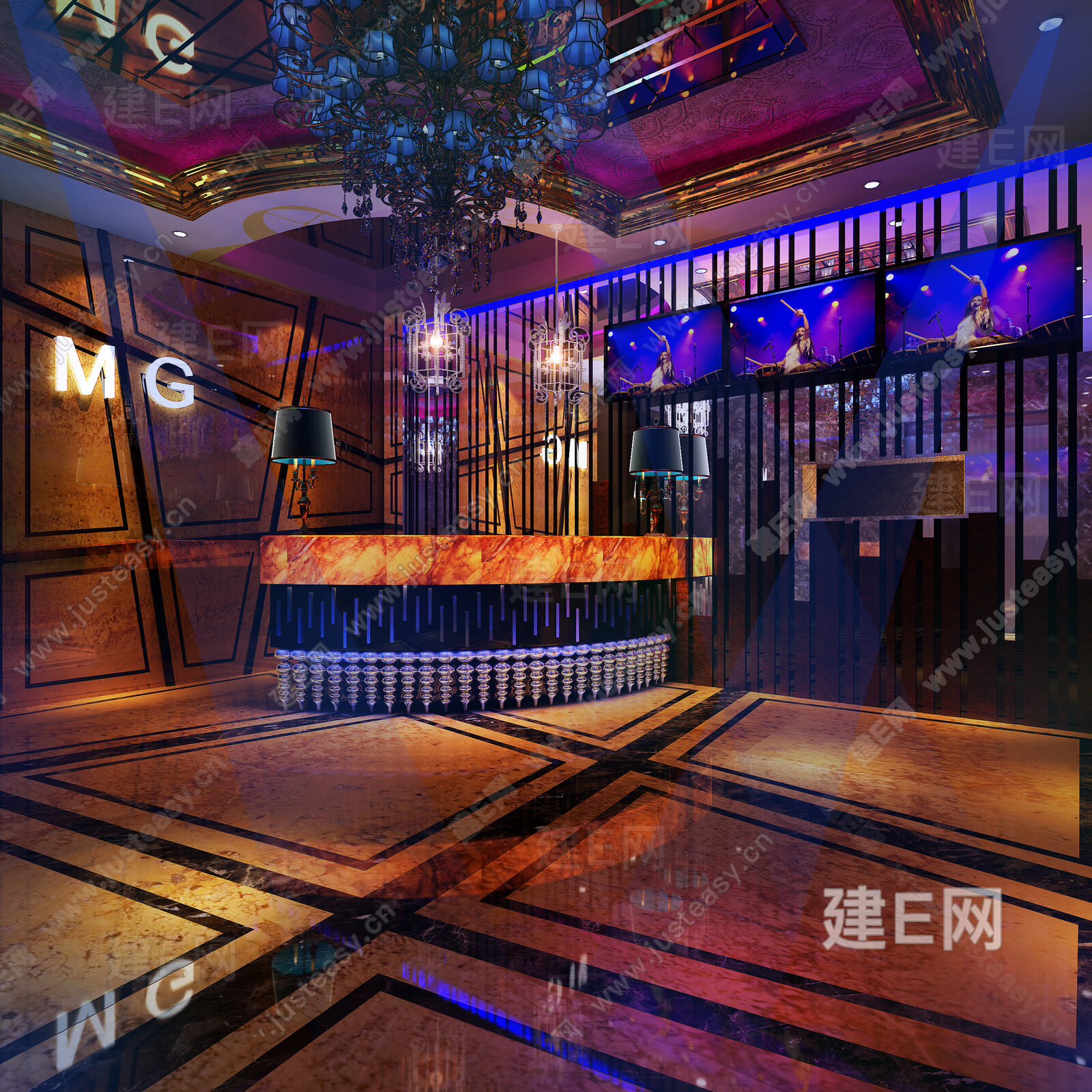 后现代酒吧前台接待模型SU模型下载[ID:114447465]_建e网su模型