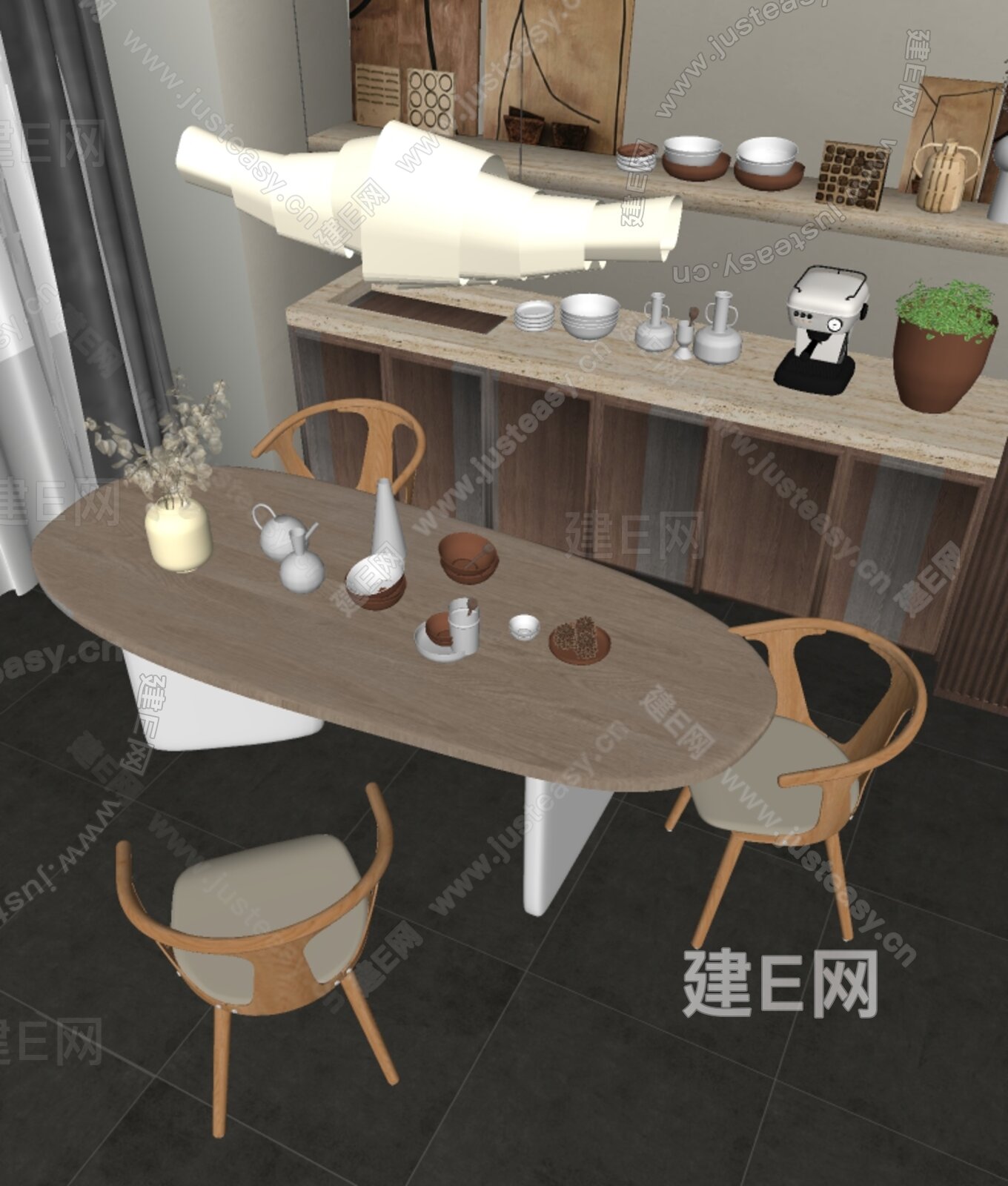 侘寂风餐厅 模型SU模型下载[ID:113923205]_建e网su模型