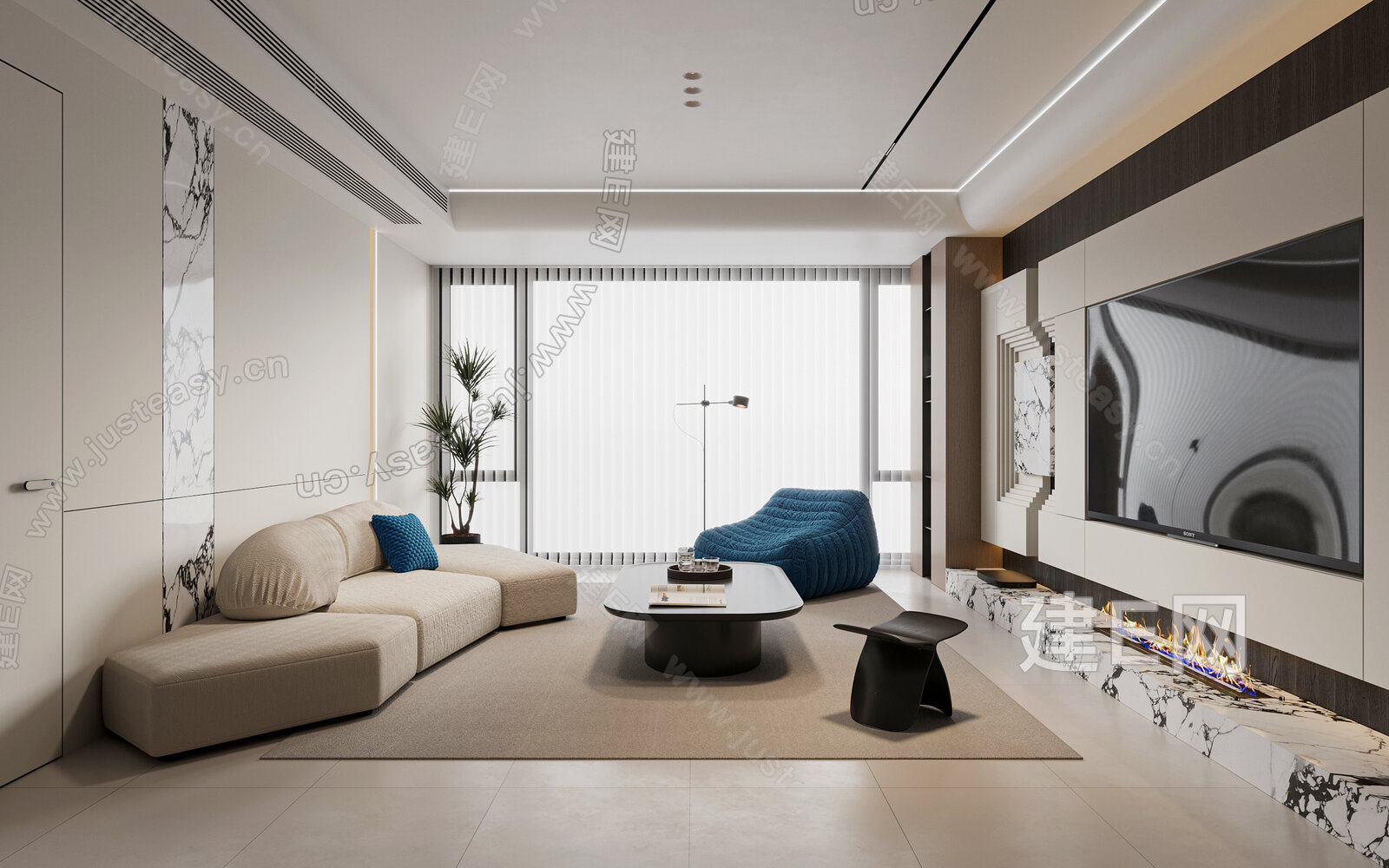 现代客厅模型SU模型下载[ID:115495983]_建e网su模型